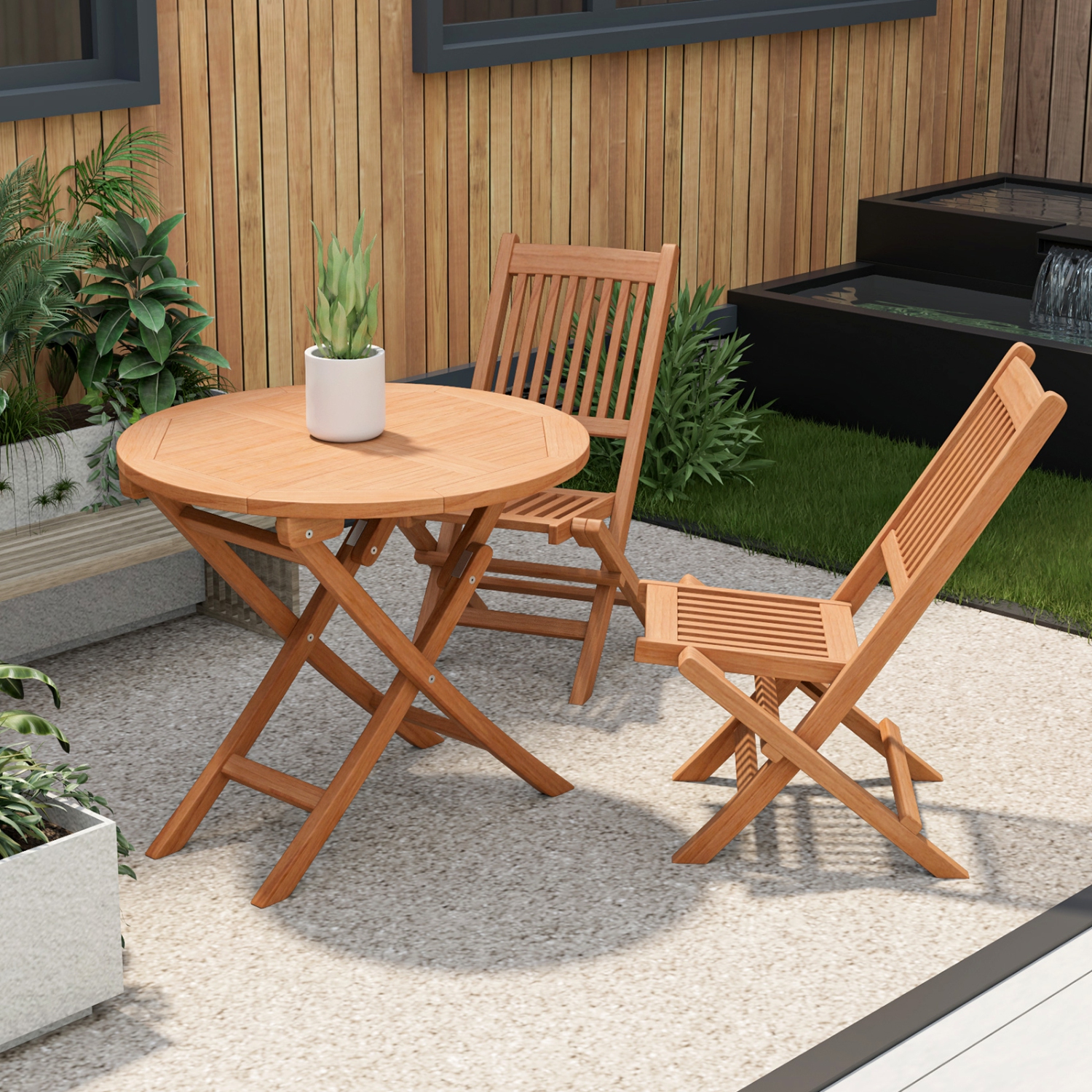 Costway 3pcs Patio Outdoor Indonesia Teak Wood Bistro Dining Set Folding Chair & Table Slatted