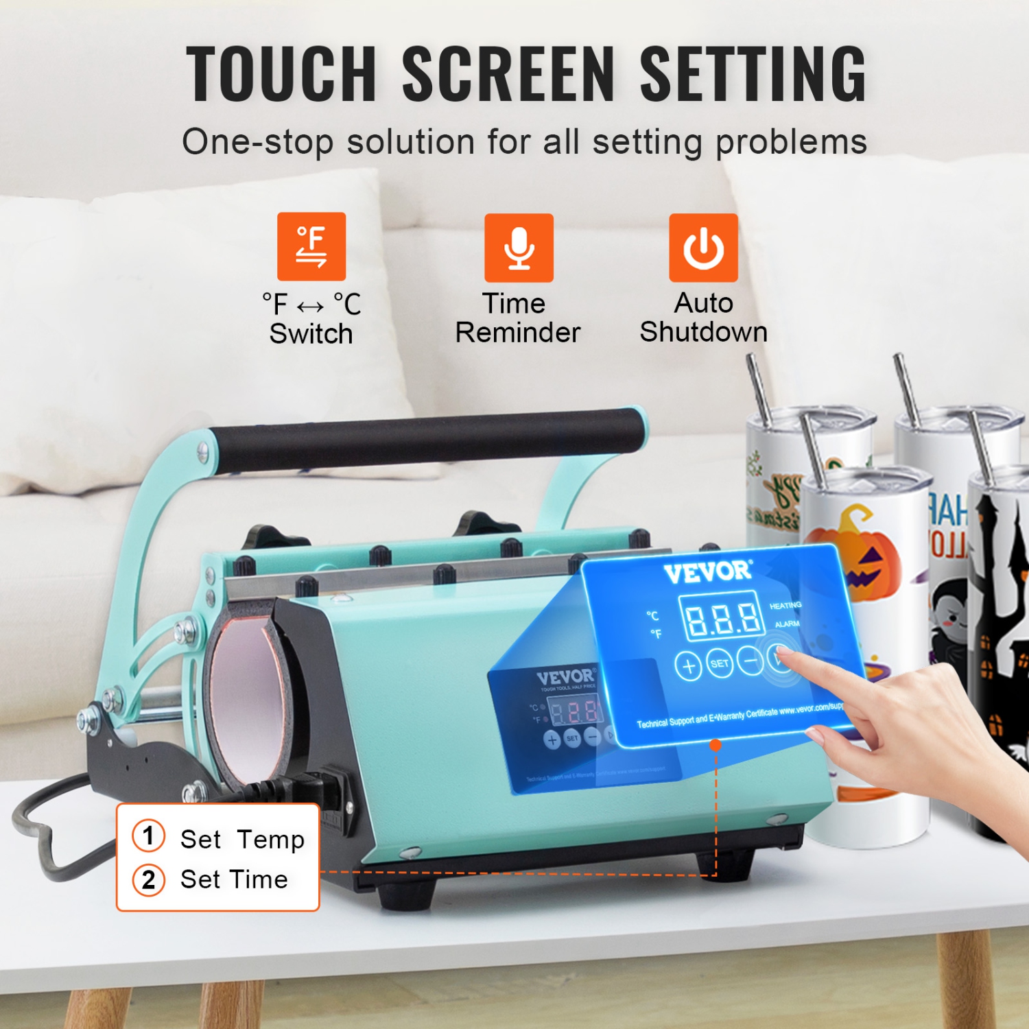 VEVOR 20OZ Tumbler Heat Press Machine and Sublimation Tumblers, Tumbler Press Set with 8pcs Blank Tumblers, Mug Press Cup Press for 11-30oz Tumblers