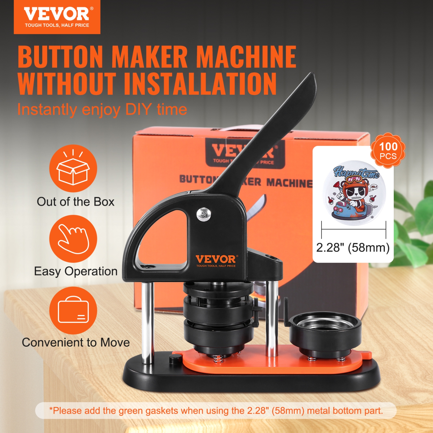 VEVOR 2.28 inch/58mm Button Maker Machine, Pin Maker, Installation-Free Badge Punch Press Kit, Children DIY Gifts Button Making Supplies with 500pcs