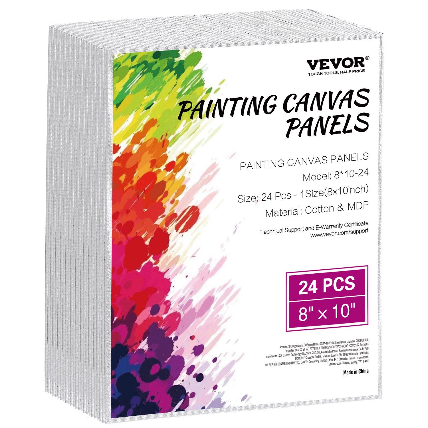 VEVOR 8 x 10 Inch Canvas Boards for Painting, White Canvases for Painting, 24 Pack Painting Canvas Panels for Sketching, Acrylic and Oil Painting,
