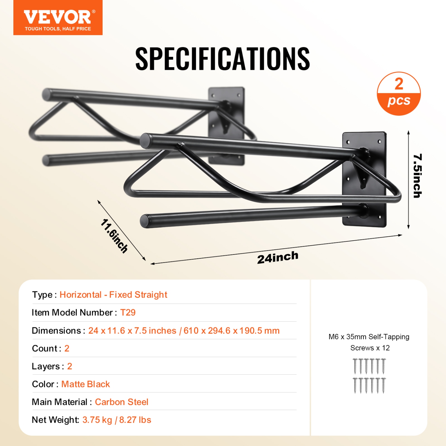 VEVOR 23.8 x 12.6 x 10.2 in Saddle Rack with Pad Bar, 2 Packs Wall Mounted Saddle Stand, Heavy-Duty Steel Saddle Holder, Western & English Saddle