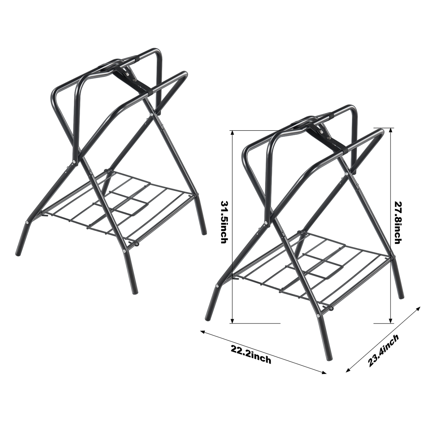 VEVOR 28 x 19 x 37.5 in Folding Saddle Rack, 2 Packs Freestanding Horse Saddle Stand, Portable Horse Blanket Holder, Heavy Duty Steel Saddle Rack for