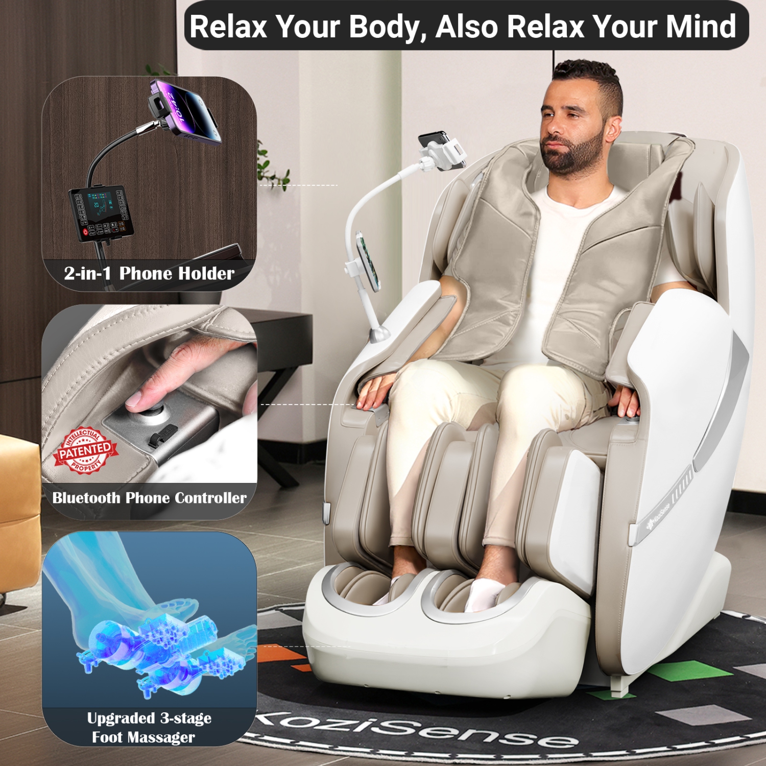 KoziSense 2025 Massage Chair Full Body, Zero Gravity SL-Track Shiatsu Massage Recliner Chair with Heat, AI Control, Body Scan and Calfrest Extension