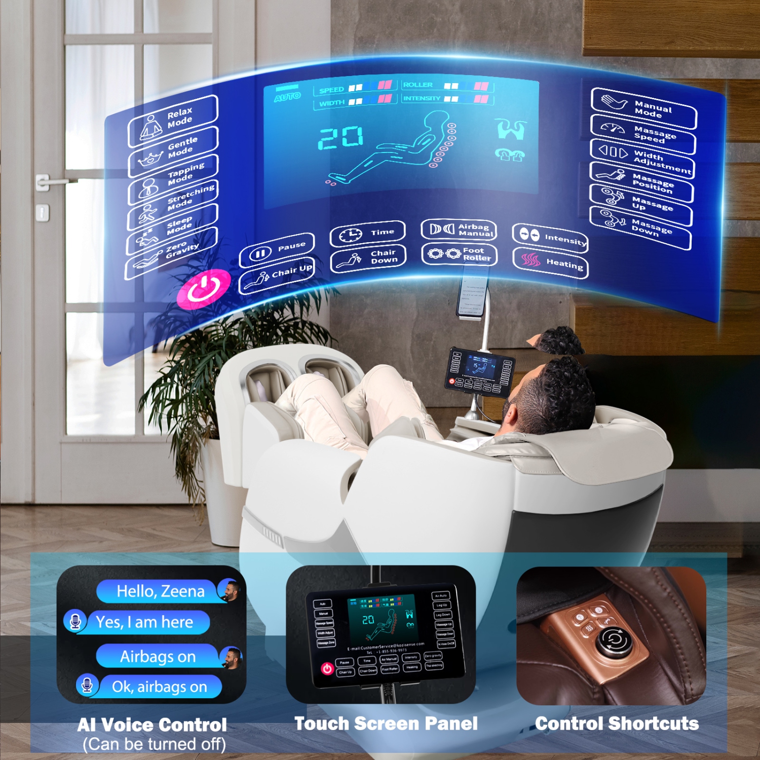 KoziSense 2025 Massage Chair Full Body, Zero Gravity SL-Track Shiatsu Massage Recliner Chair with Heat, AI Control, Body Scan and Calfrest Extension