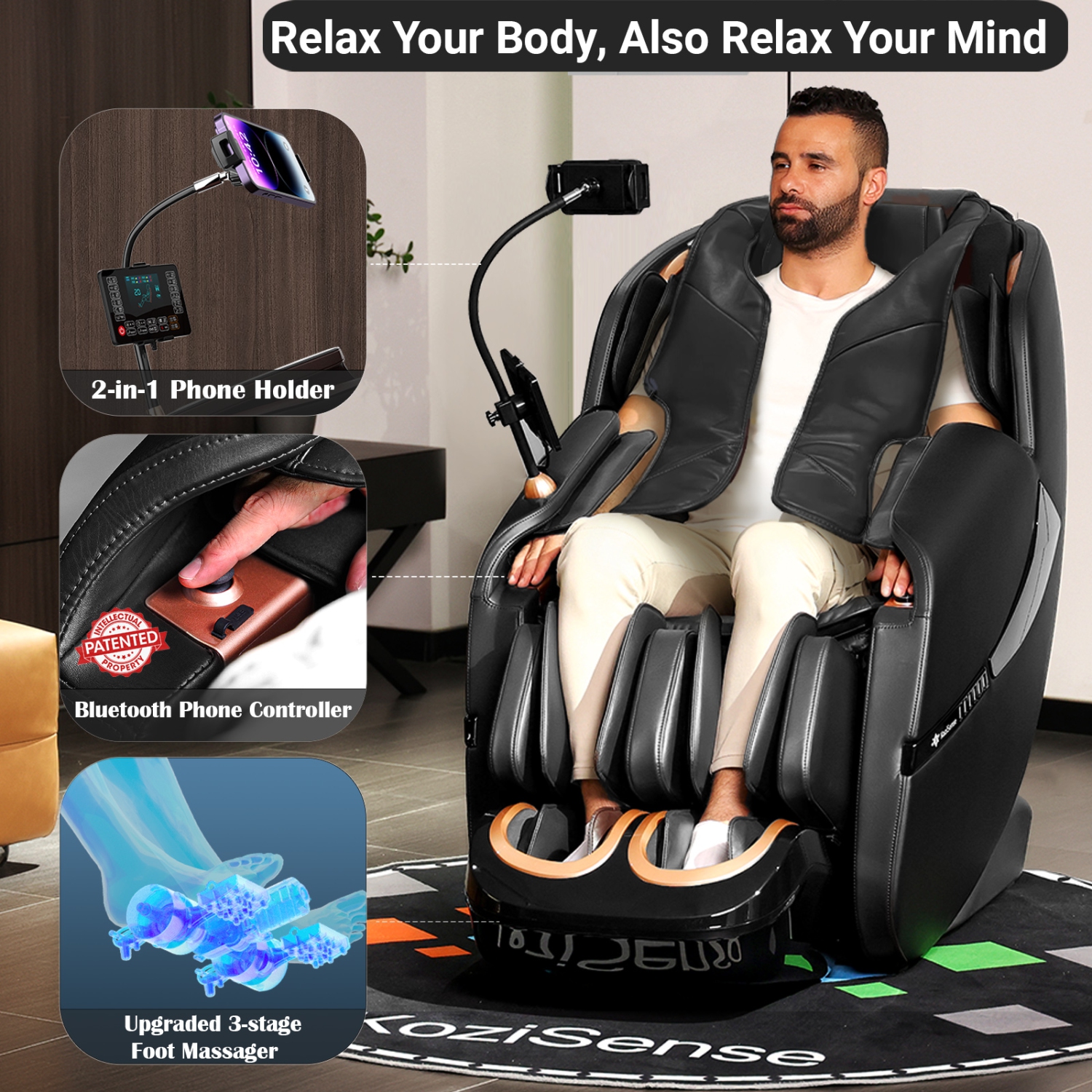 KoziSense 2025 Massage Chair Full Body, Zero Gravity SL-Track Shiatsu Massage Recliner Chair with Heat, AI Control, Body Scan and Calfrest Extension
