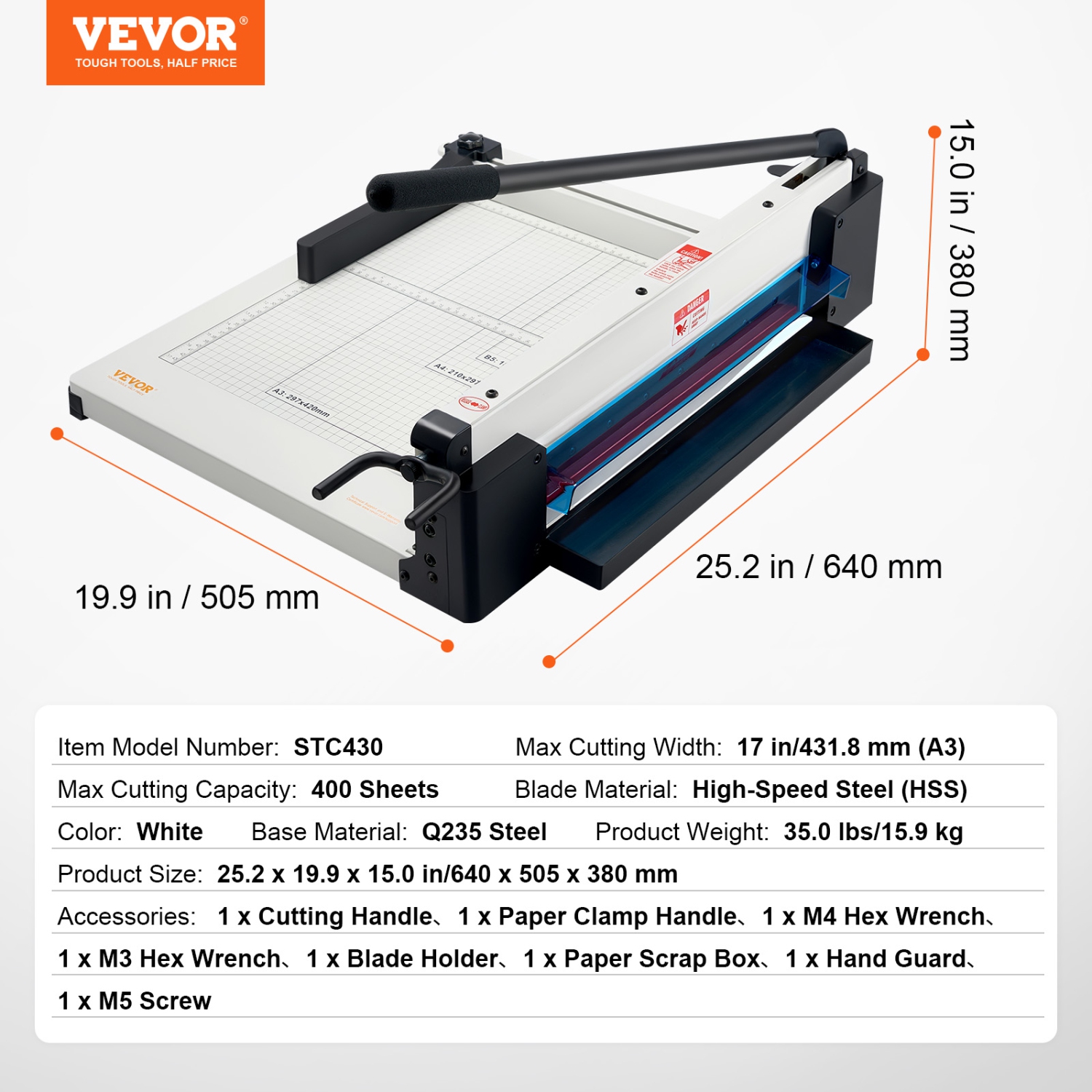 VEVOR 17" Heavy Duty Paper Cutter,Industrial Commercial Guillotine Paper Cutter for A3 Paper, 400 Sheet Capacity,Solid Steel Construction, Stack