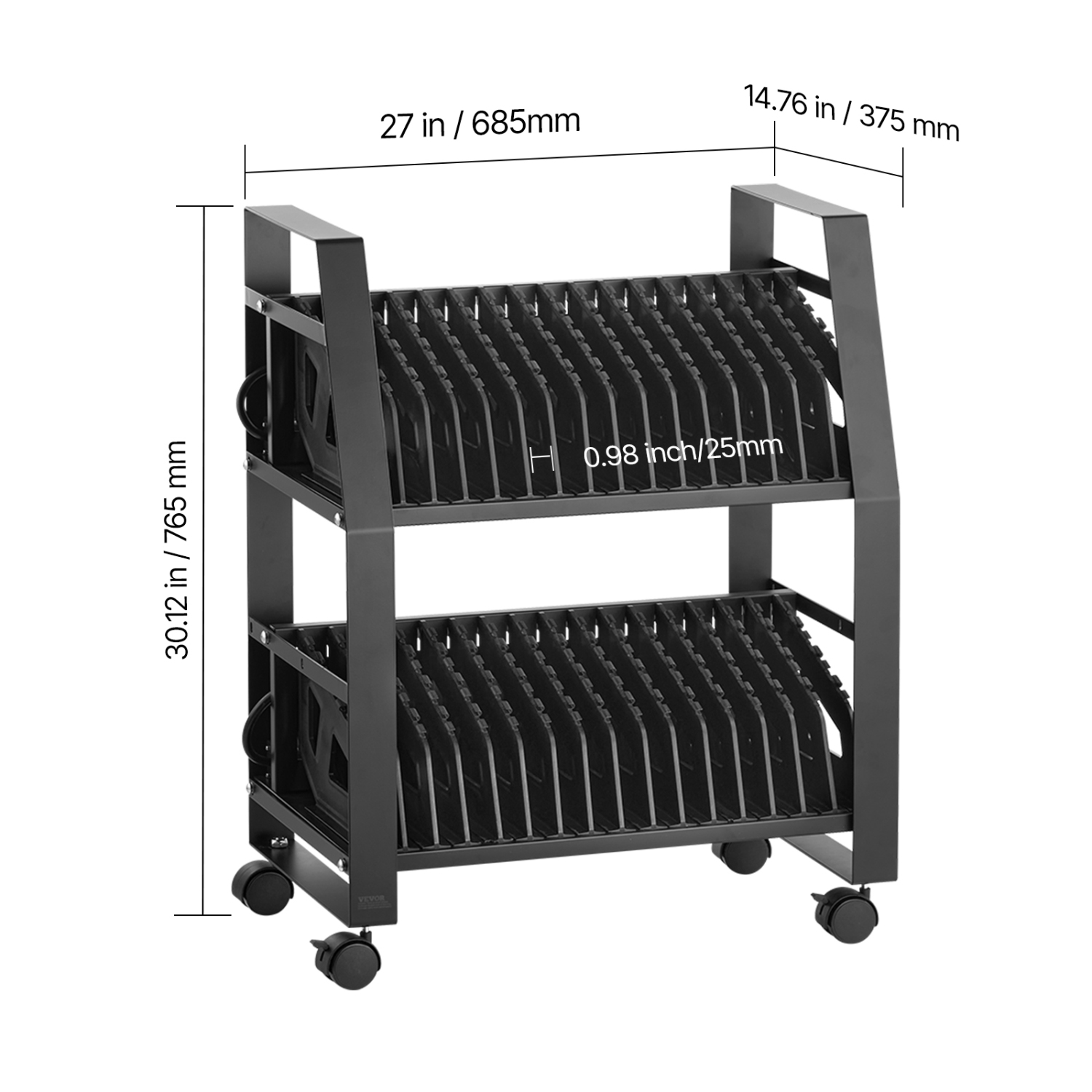 VEVOR 32 Device Laptop Cart, Mobile Open Charging Station, Up to 15.6 in Screen Size, Office and Classroom Mobile Charging Cart, for Chromebook,