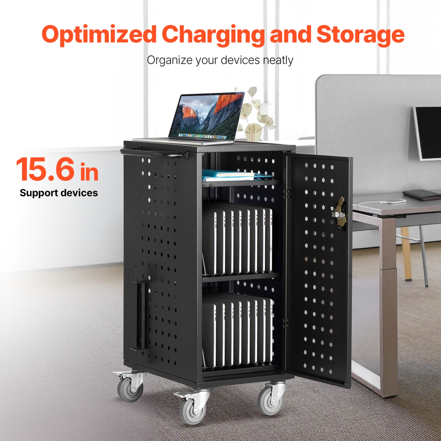VEVOR 20 Device Laptop Cart, Mobile Charging Cart, Up to 15.6 in Screen Size, Office and Classroom Mobile Charging Cart, for Chromebook, Tablet and