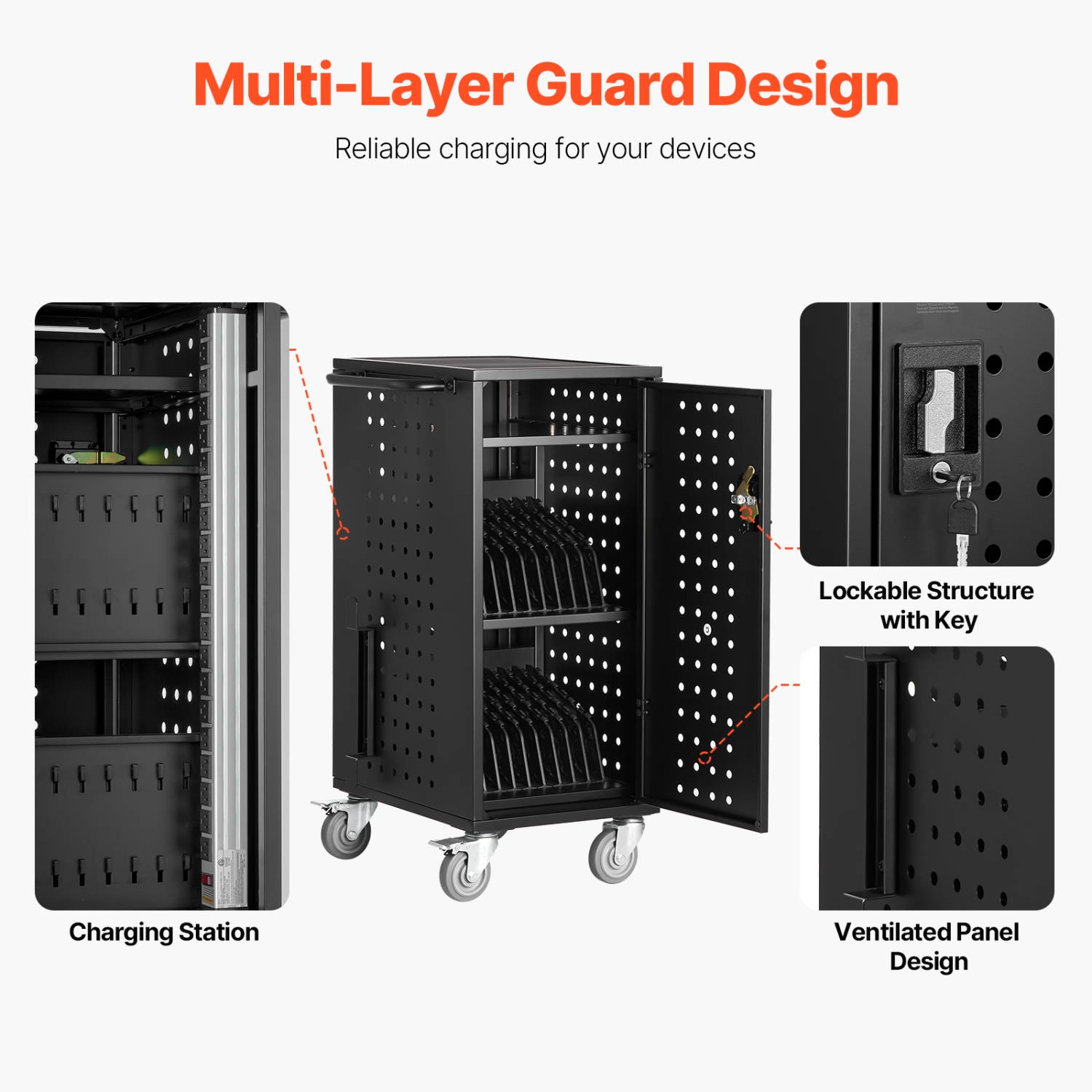 VEVOR 20 Device Laptop Cart, Mobile Charging Cart, Up to 15.6 in Screen Size, Office and Classroom Mobile Charging Cart, for Chromebook, Tablet and