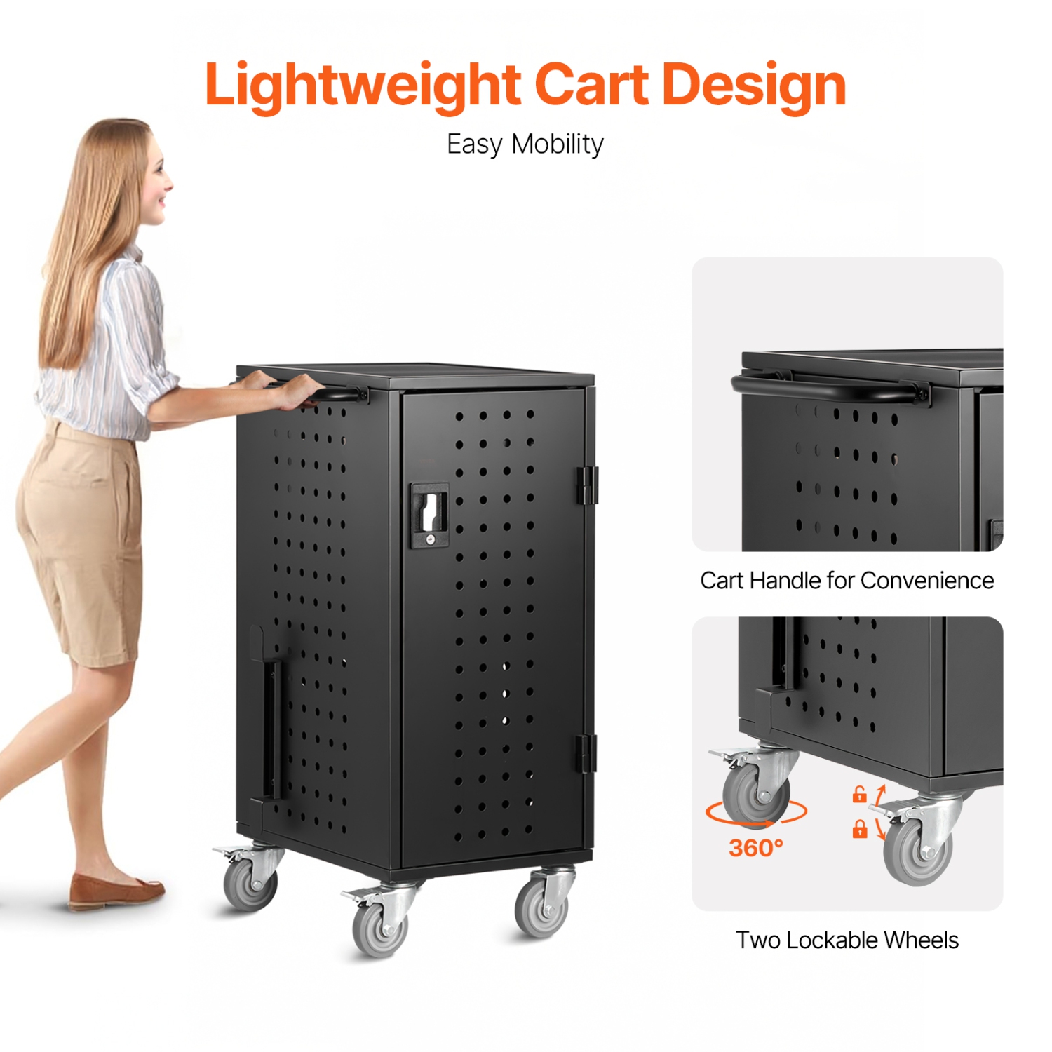 VEVOR 20 Device Laptop Cart, Mobile Charging Cart, Up to 15.6 in Screen Size, Office and Classroom Mobile Charging Cart, for Chromebook, Tablet and