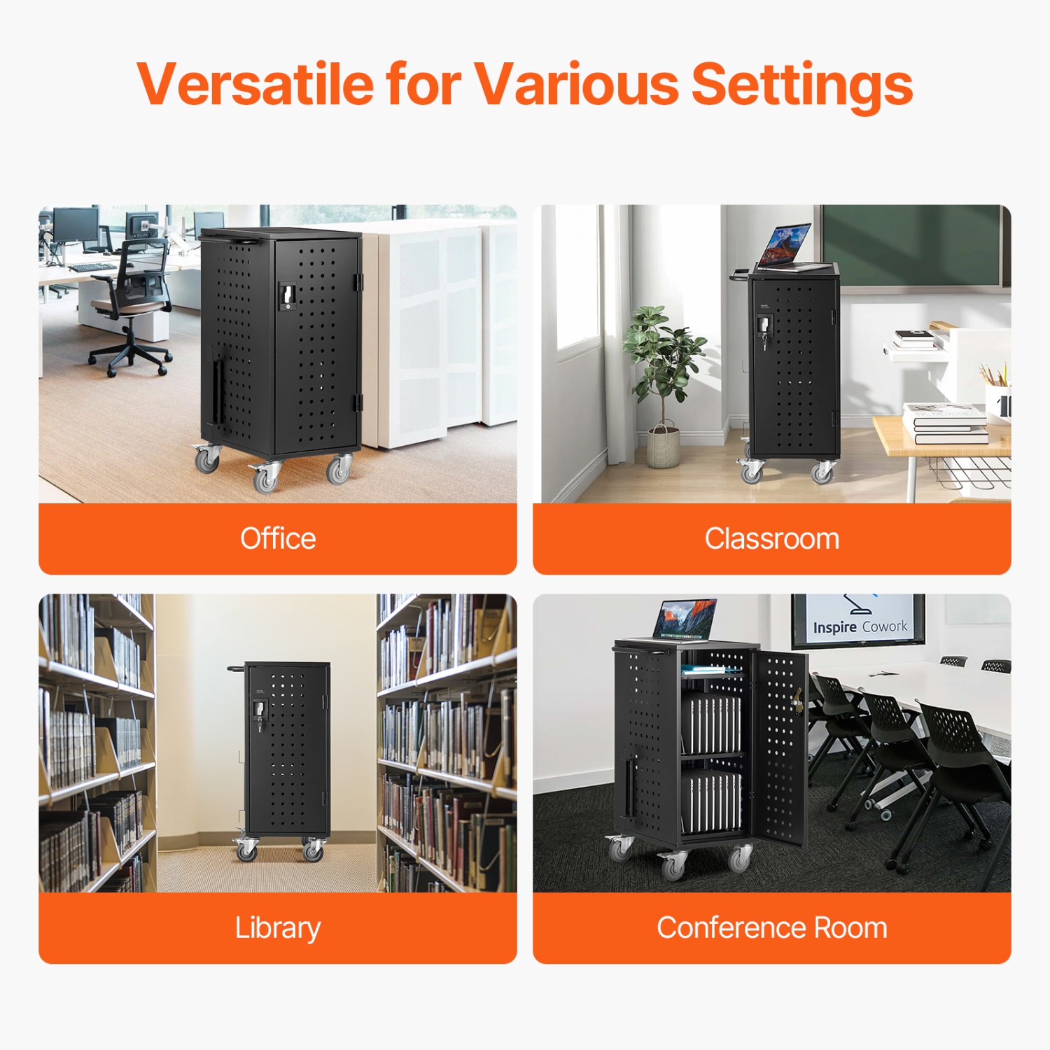 VEVOR 20 Device Laptop Cart, Mobile Charging Cart, Up to 15.6 in Screen Size, Office and Classroom Mobile Charging Cart, for Chromebook, Tablet and