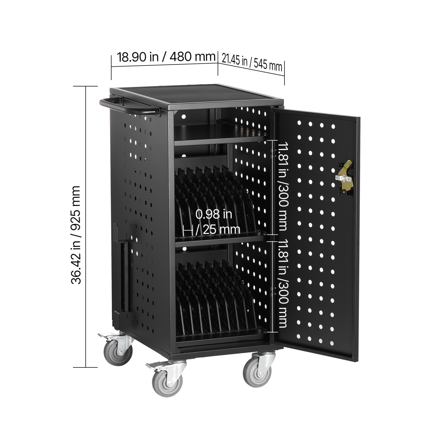 VEVOR 20 Device Laptop Cart, Mobile Charging Cart, Up to 15.6 in Screen Size, Office and Classroom Mobile Charging Cart, for Chromebook, Tablet and