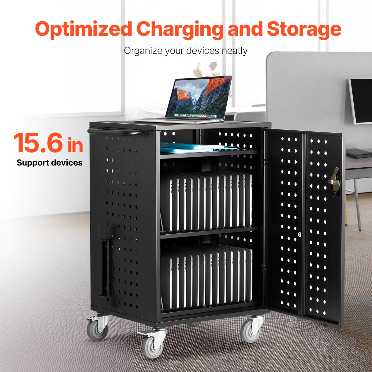 VEVOR 32 Device Charging Cart, Mobile Charging Station, Up to 15.6 in Screen Size, Office and Classroom Mobile Charging Cart, for Chromebook, Tablet
