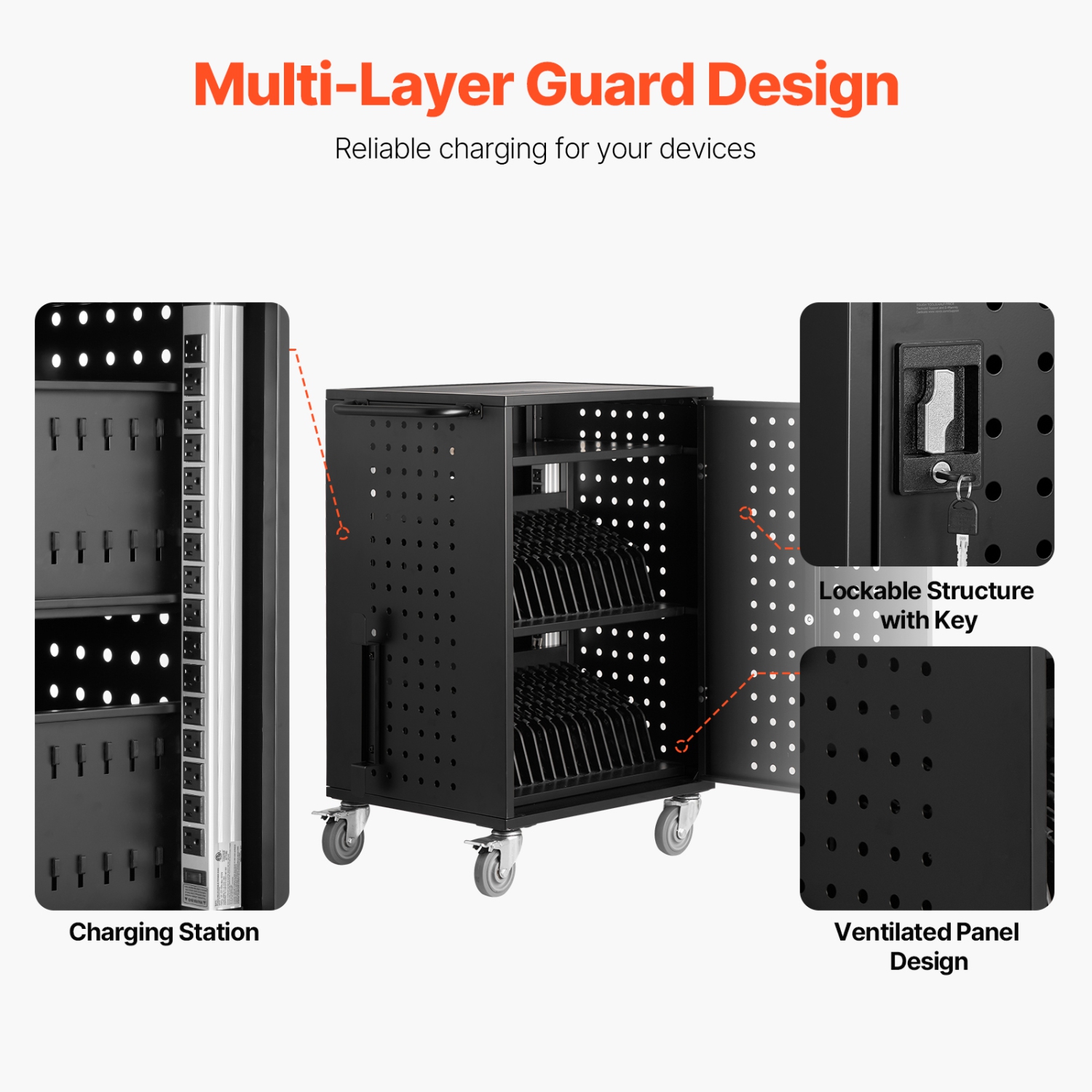 VEVOR 32 Device Charging Cart, Mobile Charging Station, Up to 15.6 in Screen Size, Office and Classroom Mobile Charging Cart, for Chromebook, Tablet