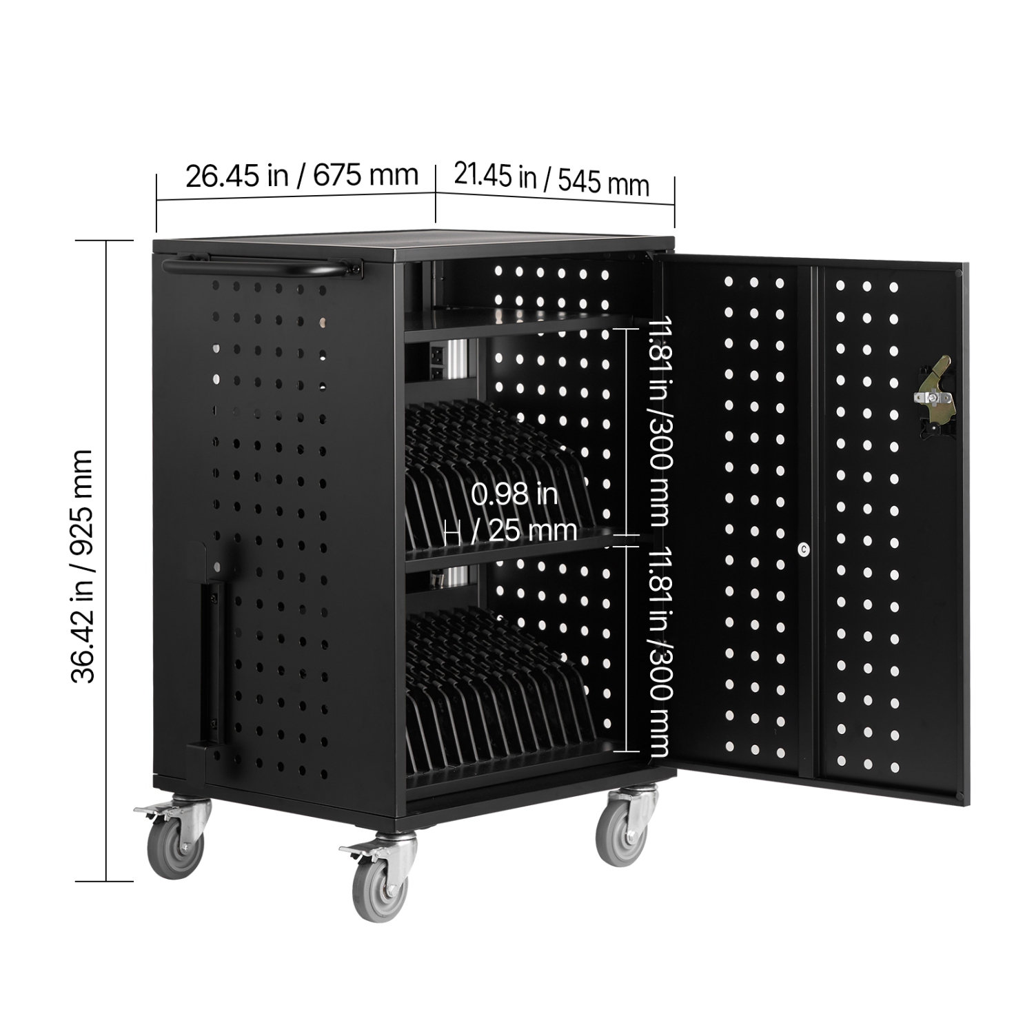 VEVOR 32 Device Charging Cart, Mobile Charging Station, Up to 15.6 in Screen Size, Office and Classroom Mobile Charging Cart, for Chromebook, Tablet