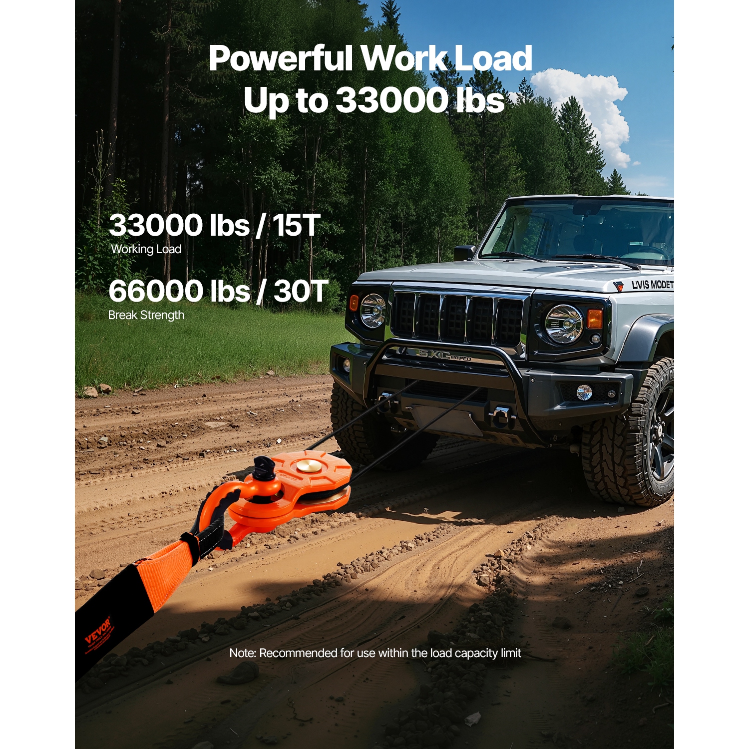 VEVOR 30 T Snatch Block for Winch Recovery, 66,000 lbs Break Strength Pulley System with 0.4"-0.55" Rope, Heavy Duty Accessory for Towing & Recovery