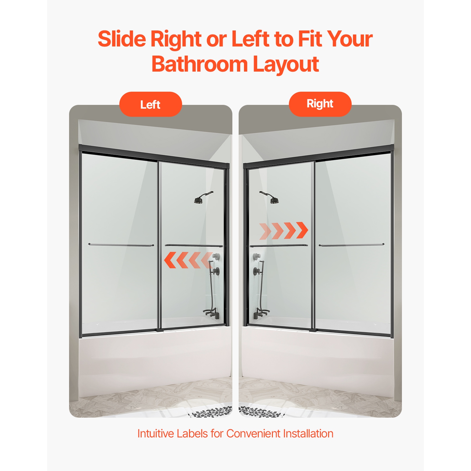 VEVOR 50-60 in W x 60 in H, Bathtub Shower Door, Semi-Frameless Double Sliding Tub Door, Bypass Tub Door with 1/4 in Shatterproof Tempered Glass and