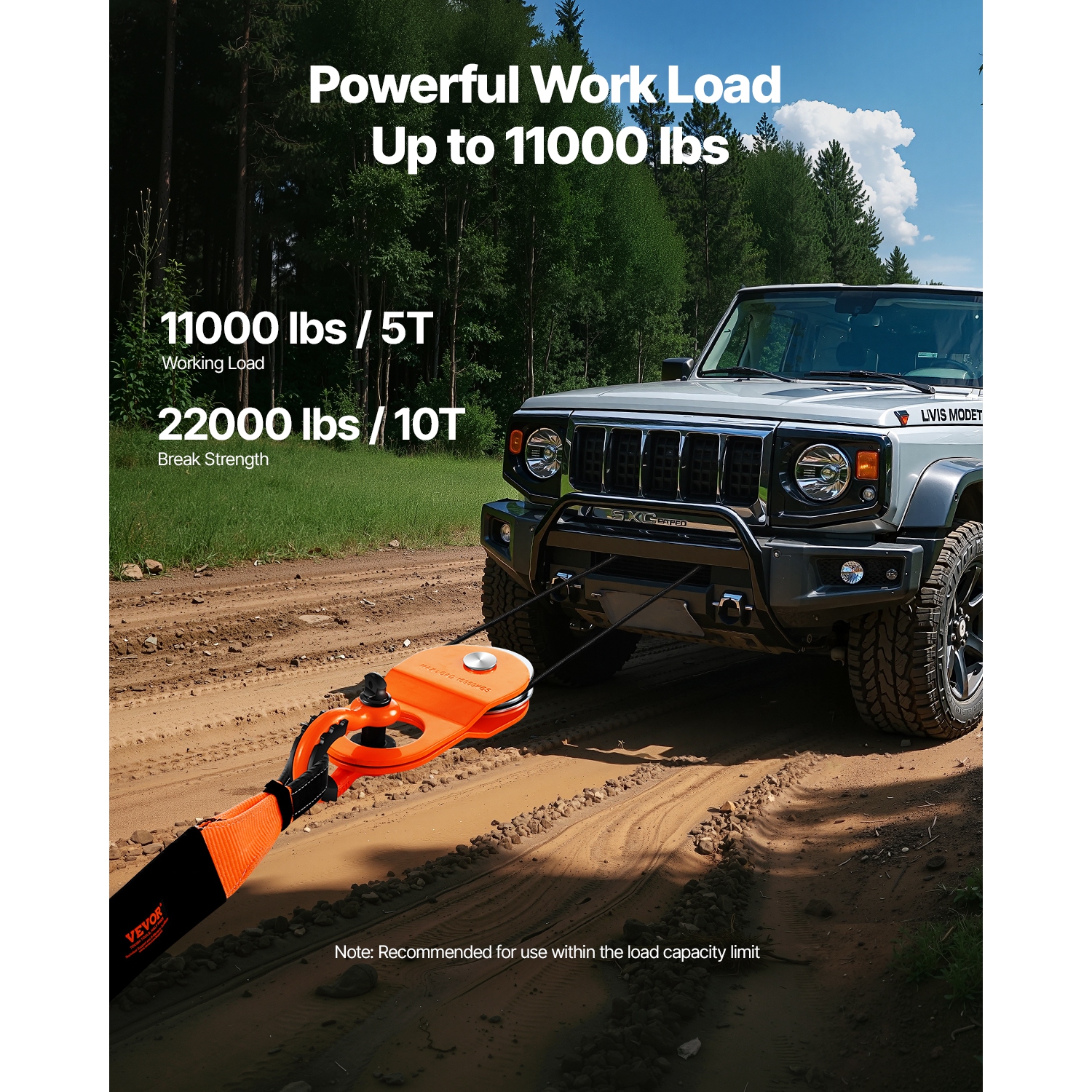 VEVOR 10 T Winch Snatch Block, 22,000 lbs Capacity Block and Tackle Pulley System, with 0.4"-0.55" Rope, Winch Hook Accessories, Heavy Duty Accessory