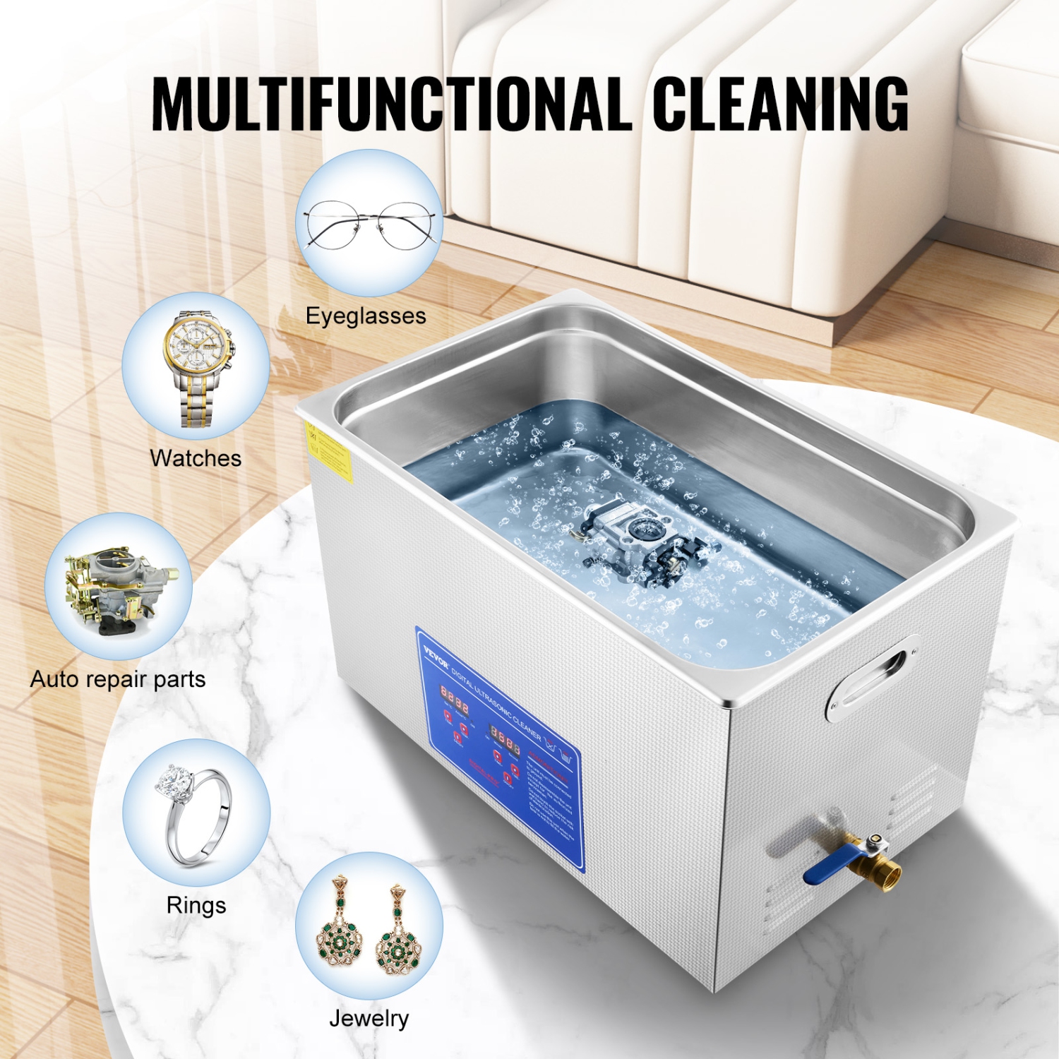 VEVOR 27.2 L Professional Ultrasonic Cleaner, Ultrasonic Jewelry Cleaner with Digital Timer & Heater, Stainless Steel Industrial Sonic Cleaner 40kHz