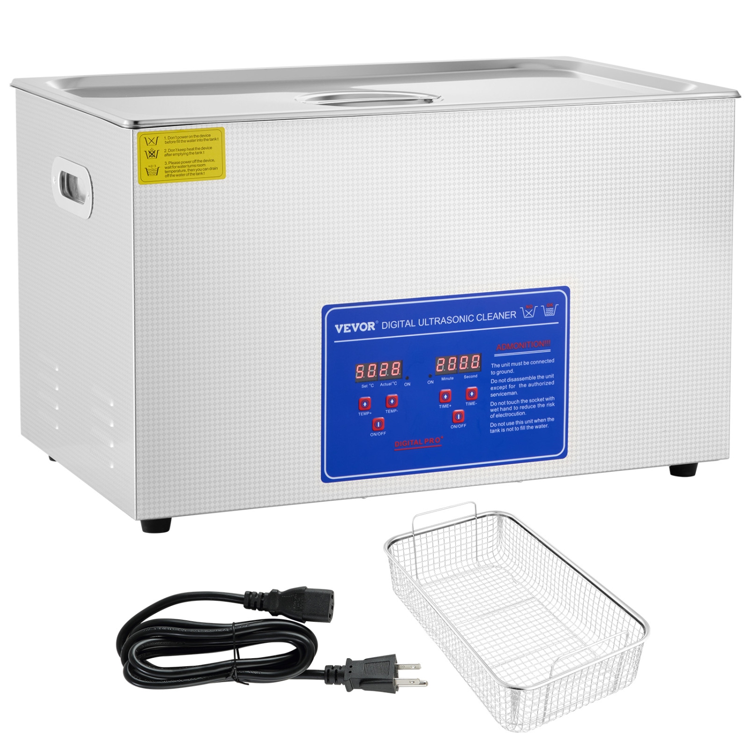 VEVOR 27.2 L Professional Ultrasonic Cleaner, Ultrasonic Jewelry Cleaner with Digital Timer & Heater, Stainless Steel Industrial Sonic Cleaner 40kHz