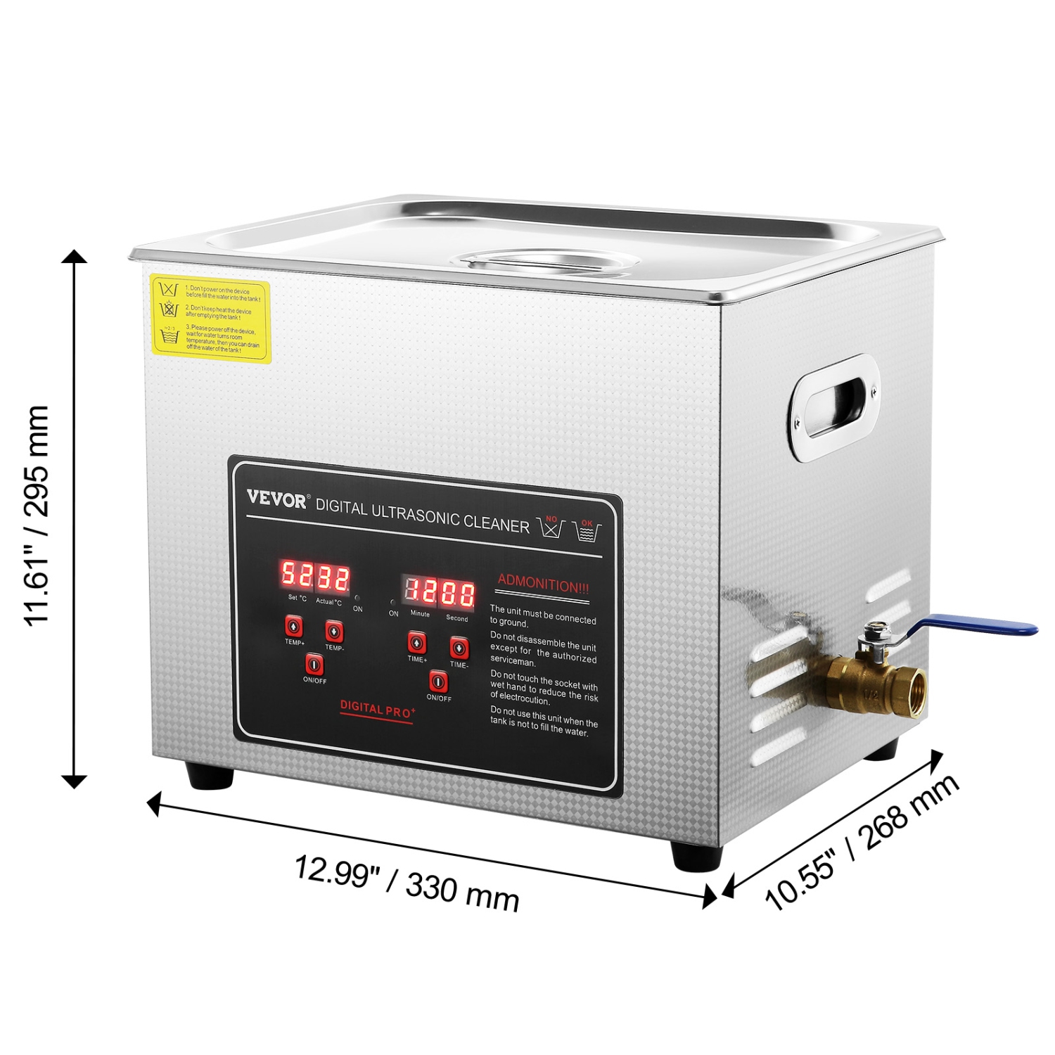 VEVOR 10L Ultrasonic Cleaner with Digital Timer & Heater, Professional Ultra Sonic Jewelry Cleaner, Stainless Steel Heated Cleaning Machine for