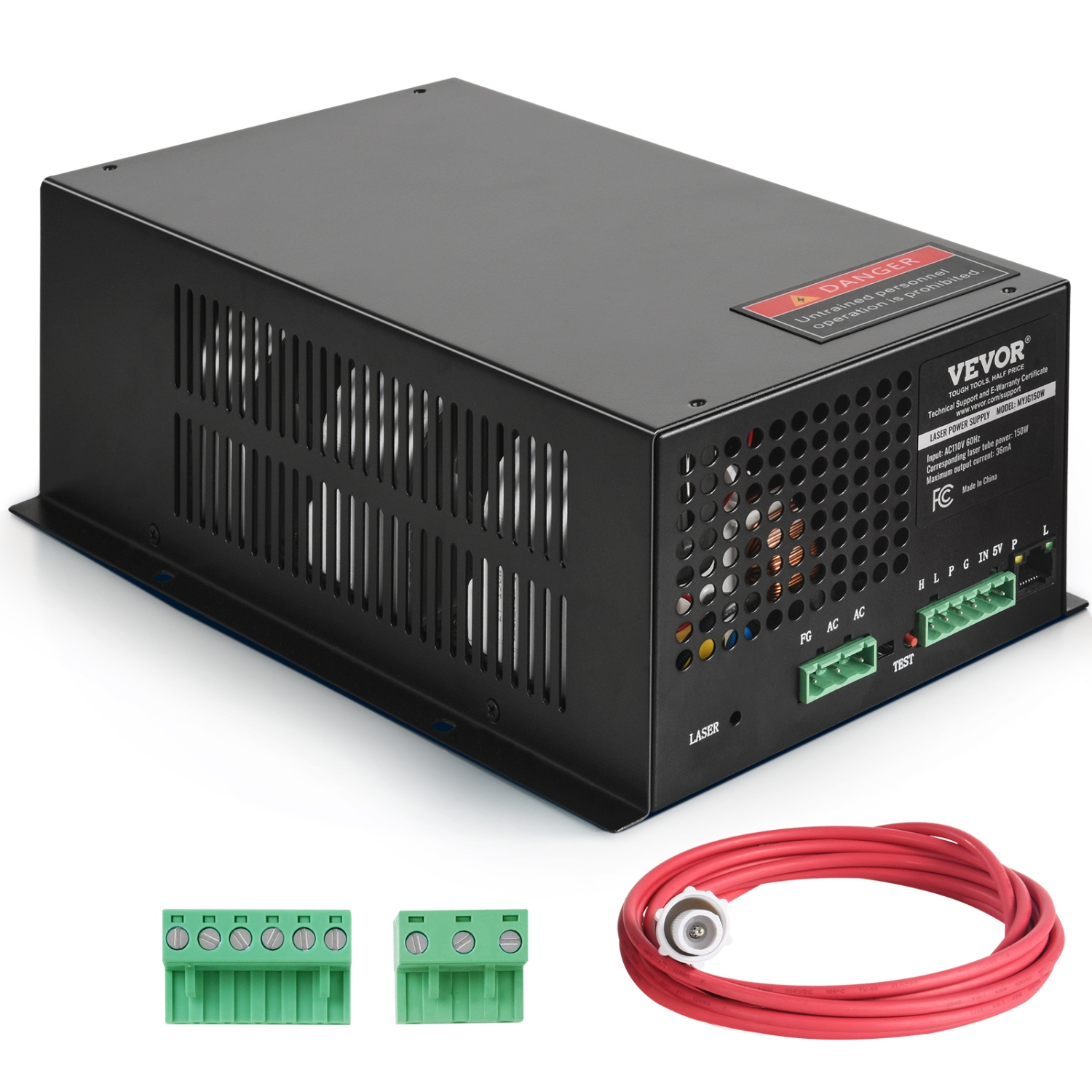 VEVOR 150W CO2 Laser Power Supply, Power Supply for 150W Laser Tube, Constant Current Protection, Open Circuit Protection, Fast Heat Dissipation,