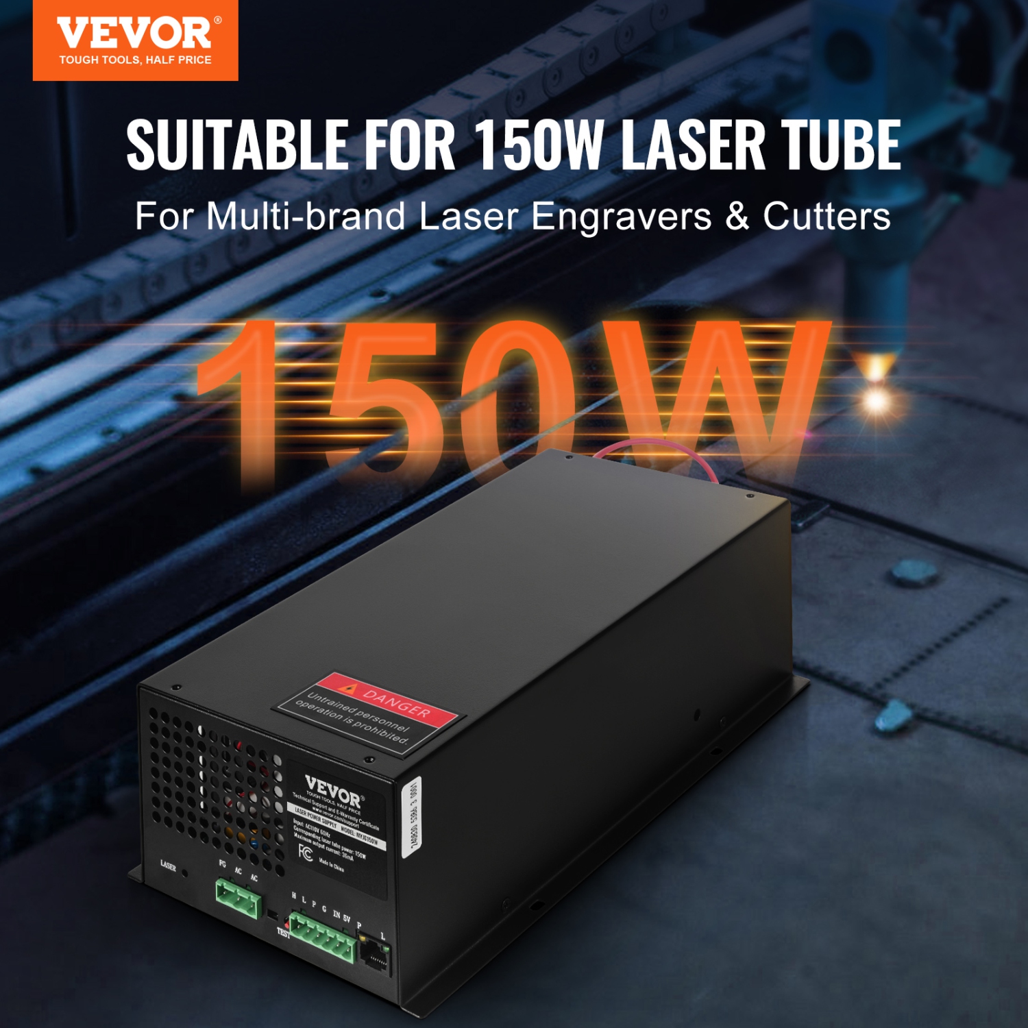 VEVOR 150W CO2 Laser Power Supply, Power Supply for 150W Laser Tube, Constant Current Protection, Open Circuit Protection, Fast Heat Dissipation,