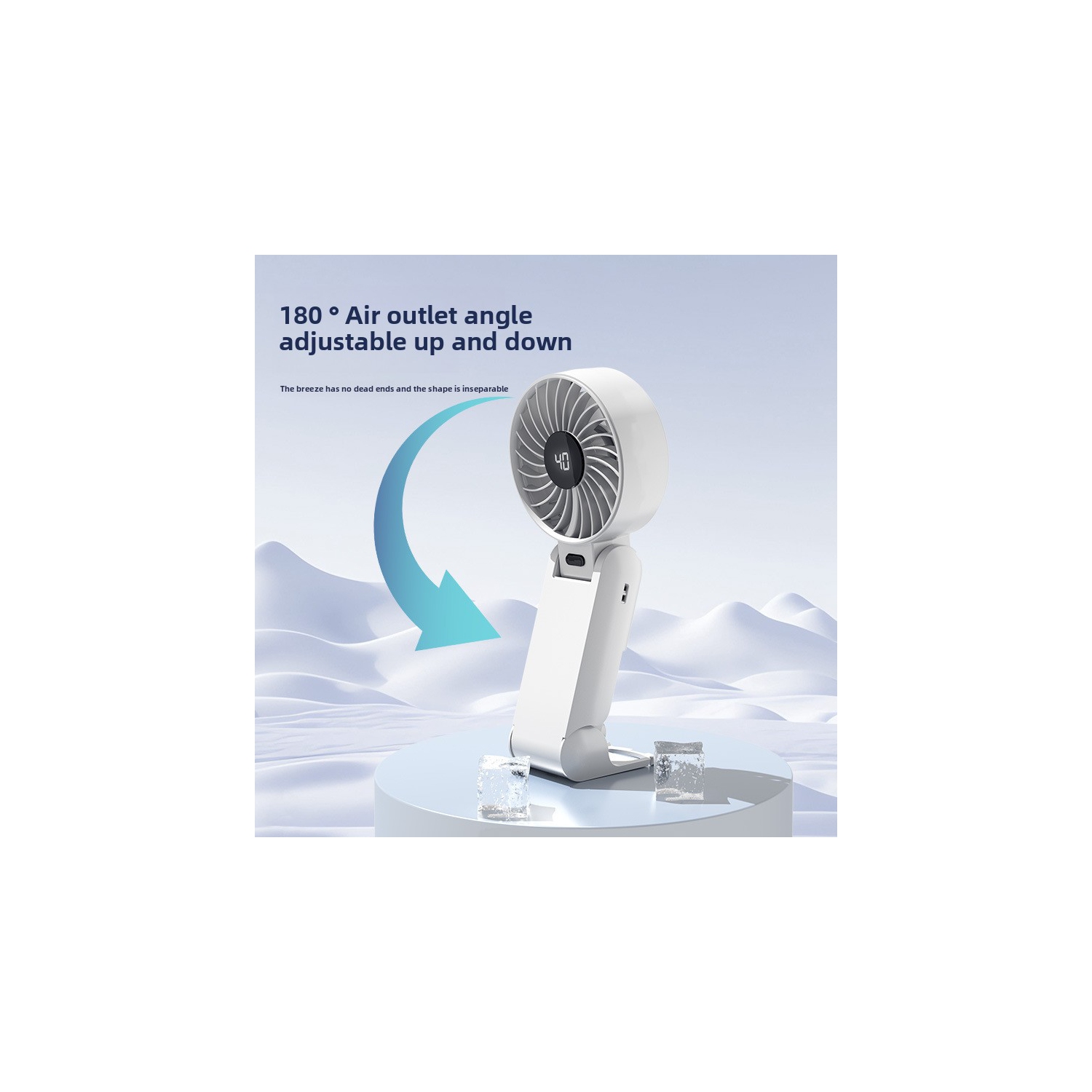 Handheld folding fan, portable neck hanging outdoor small fan, digital display 100-speed auxiliary food small fan