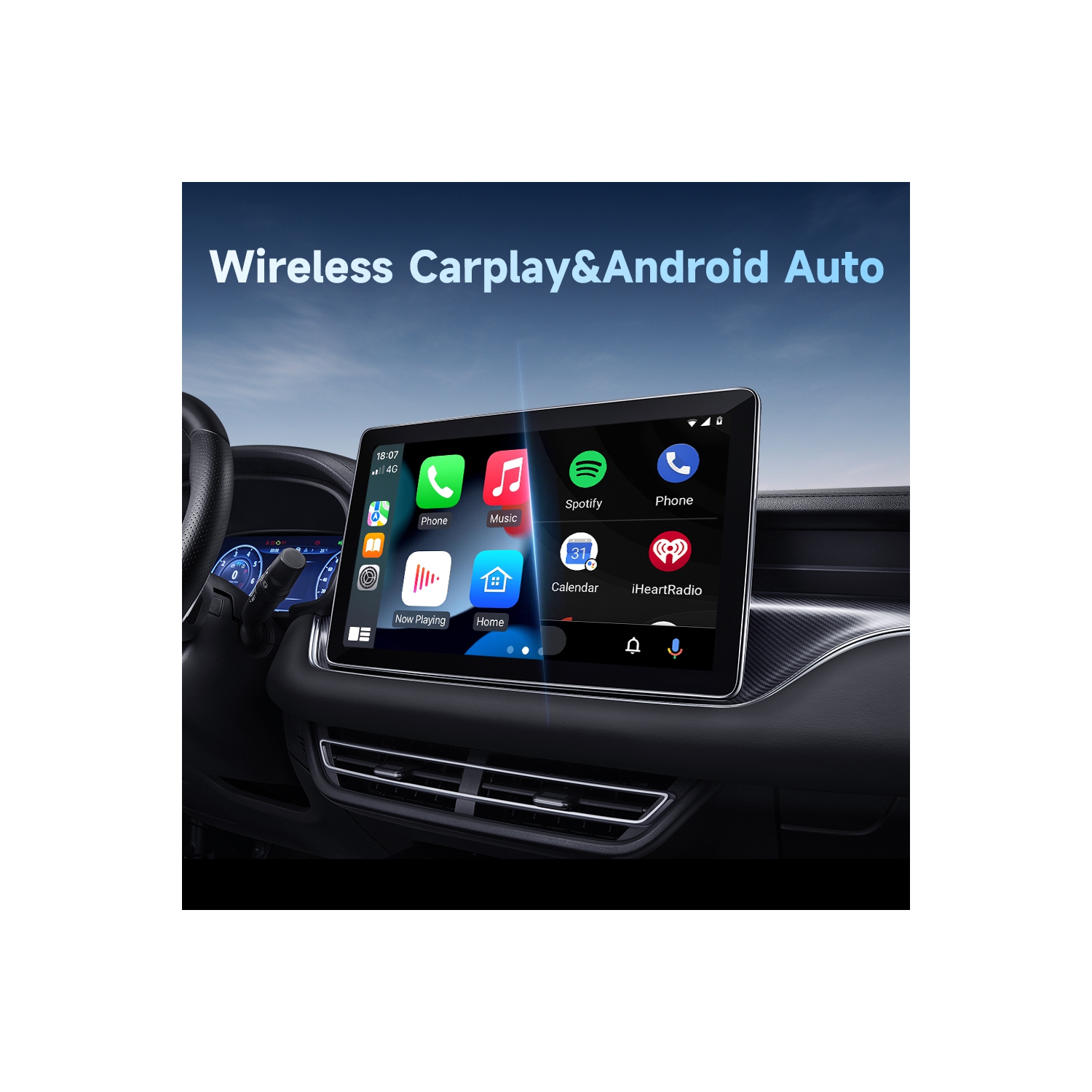 Carplay wired to wireless, car smart navigation adapter box two in one CarPlay and Android Auto wireless adapter, suitable for cars, plug and play,