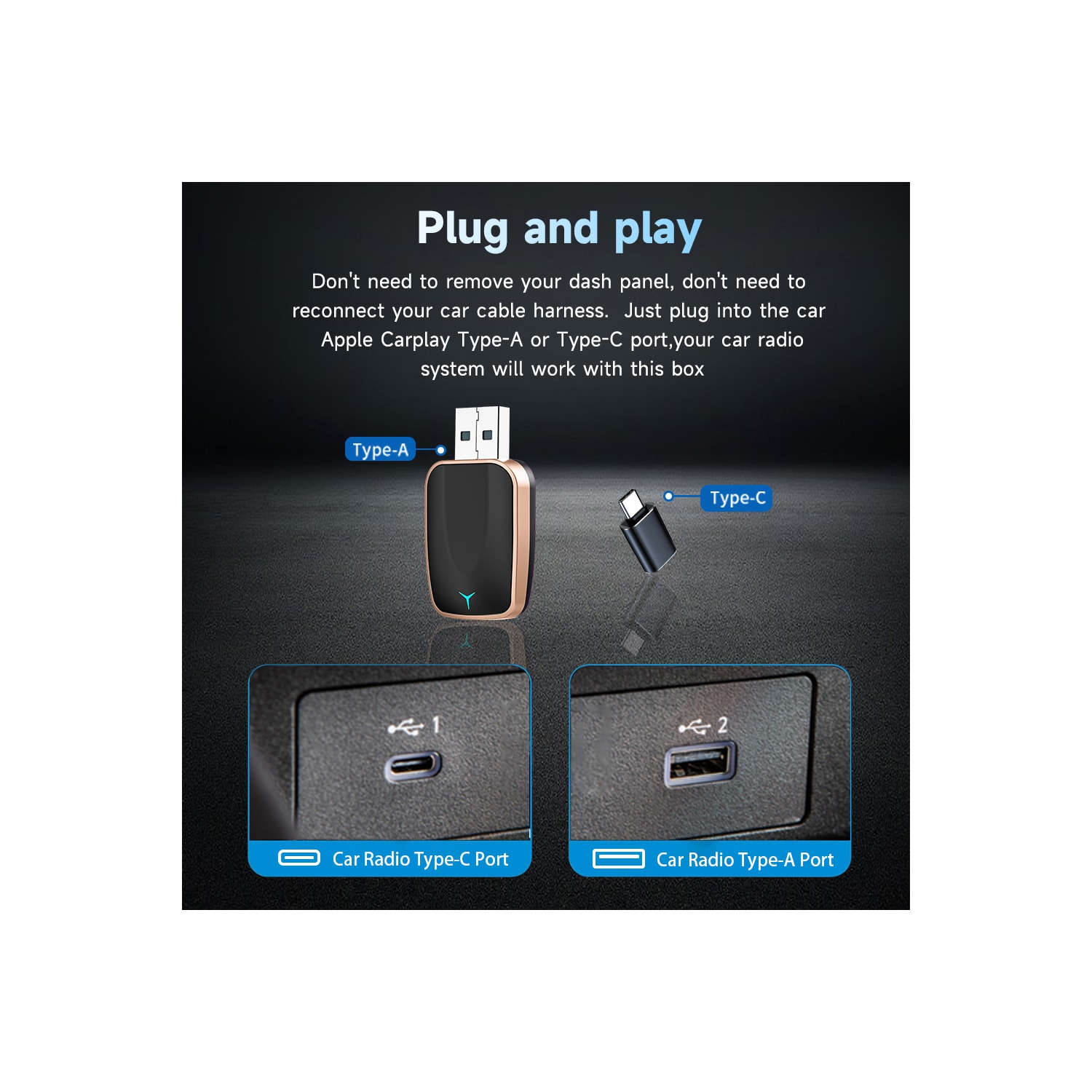 Carplay wired to wireless, car smart navigation adapter box two in one CarPlay and Android Auto wireless adapter, suitable for cars, plug and play,