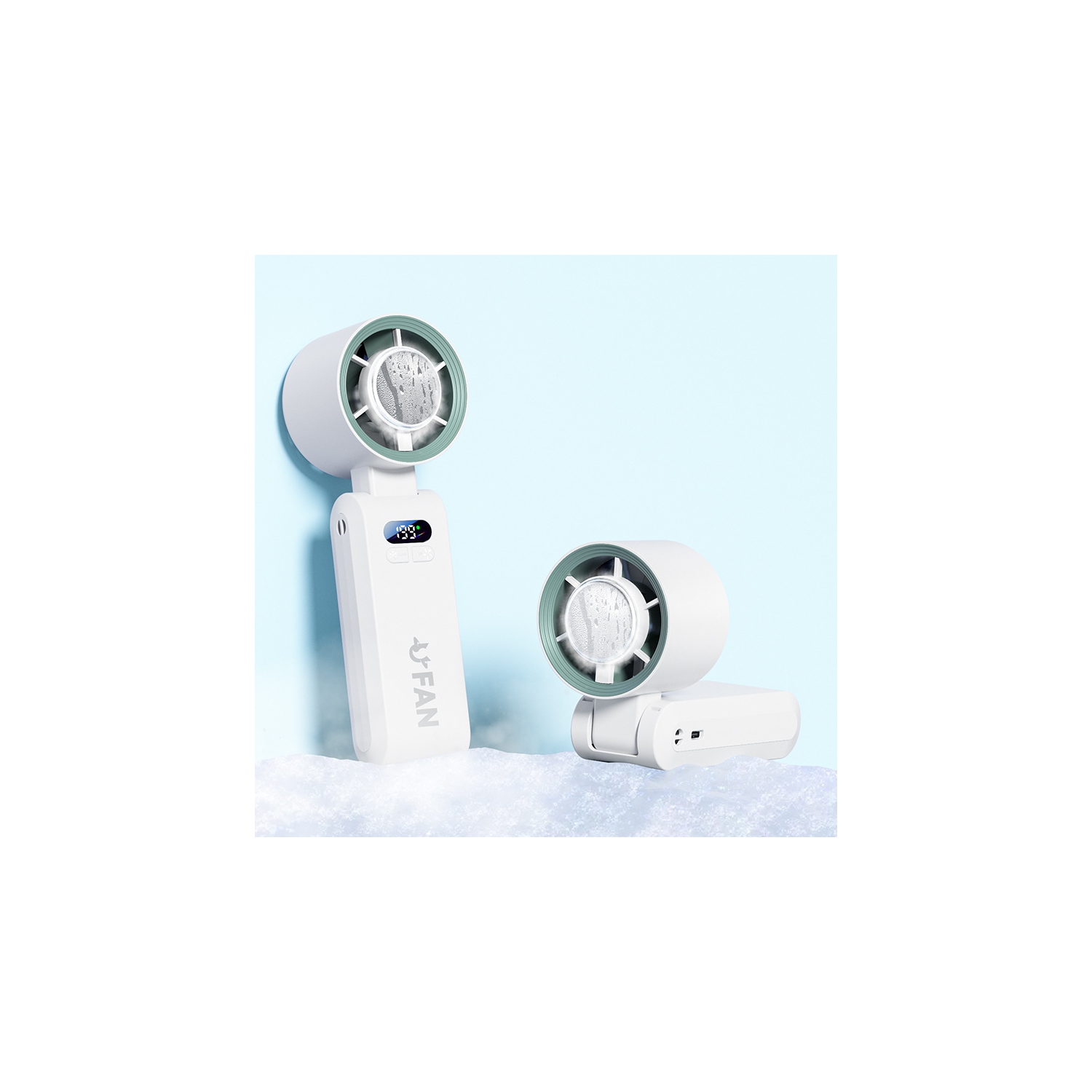 Ice high-speed handheld small fan, violent turbo fan portable rechargeable folding digital display fan 4000 mAh - ice + folding neck + 199 gear