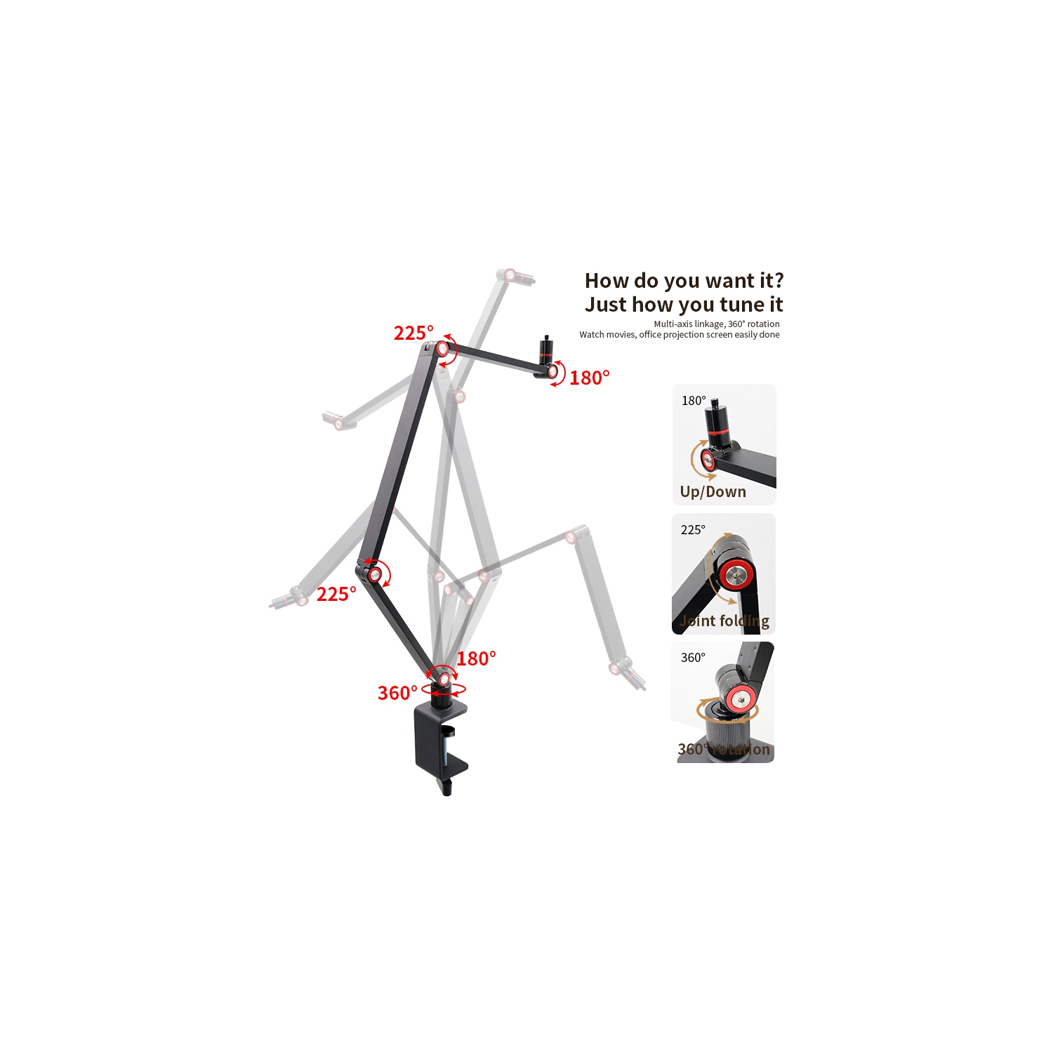 Projector stand, tablet stand, microphone cantilever stand, live camera stand, adjustable desktop, 1/4 tooth projector stand