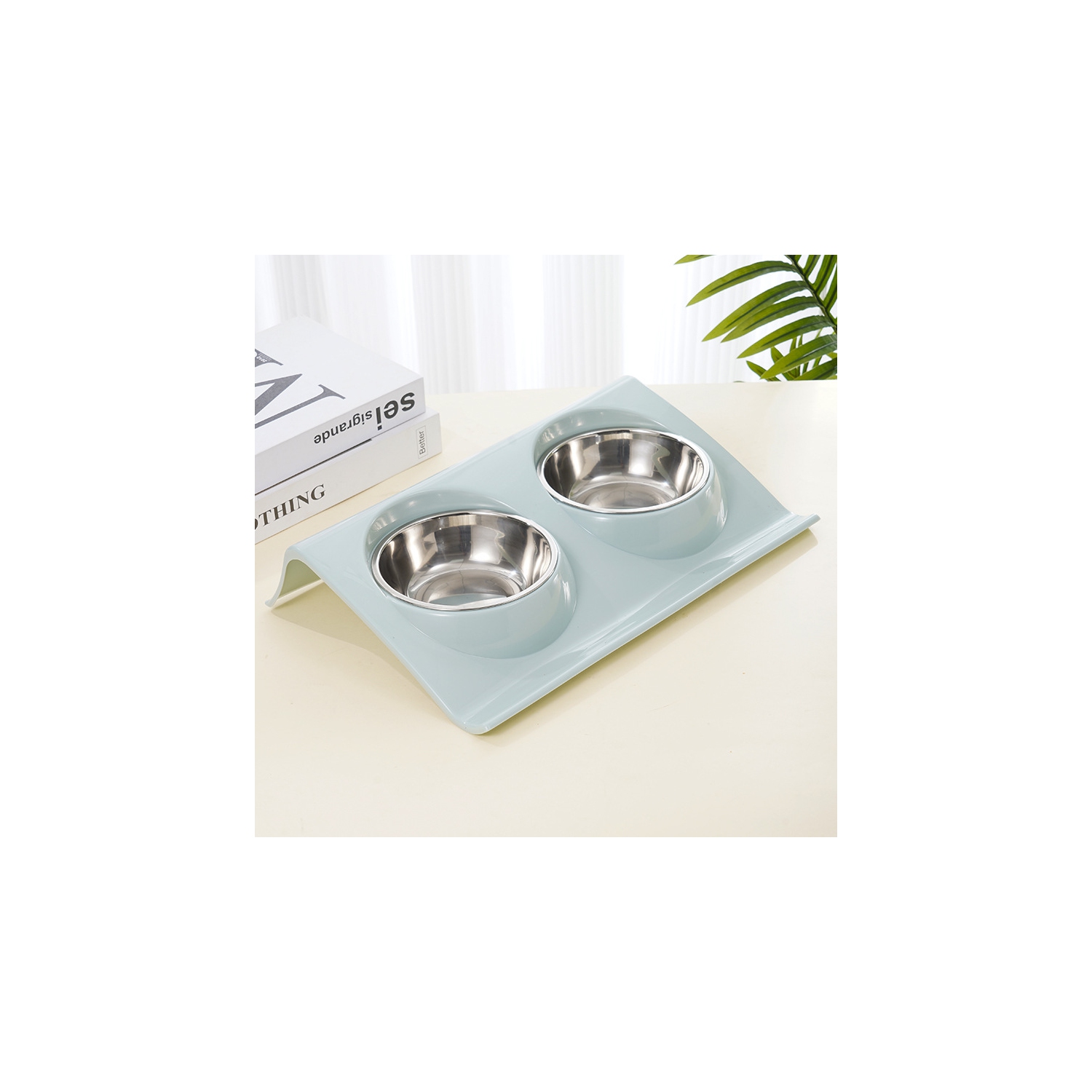 Bol en acier inoxydable pour animal de compagnie, bol antidérapant en plastique Slope pour chien, bol pour chat avec semelle anti-éclaboussures