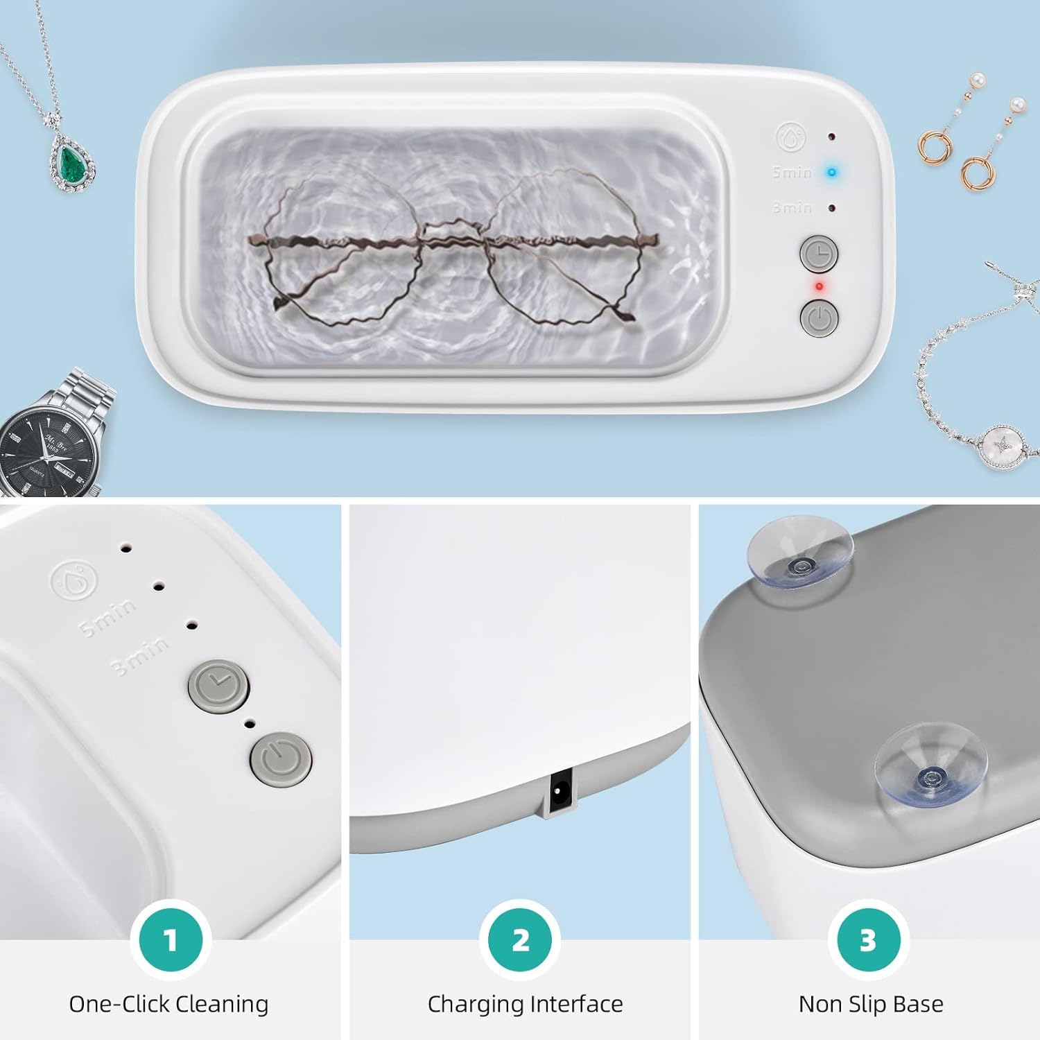 Eyeglass cleaning machine, household timed jewelry toothbrush cleaner, jewelry watch denture timed cleaning machine