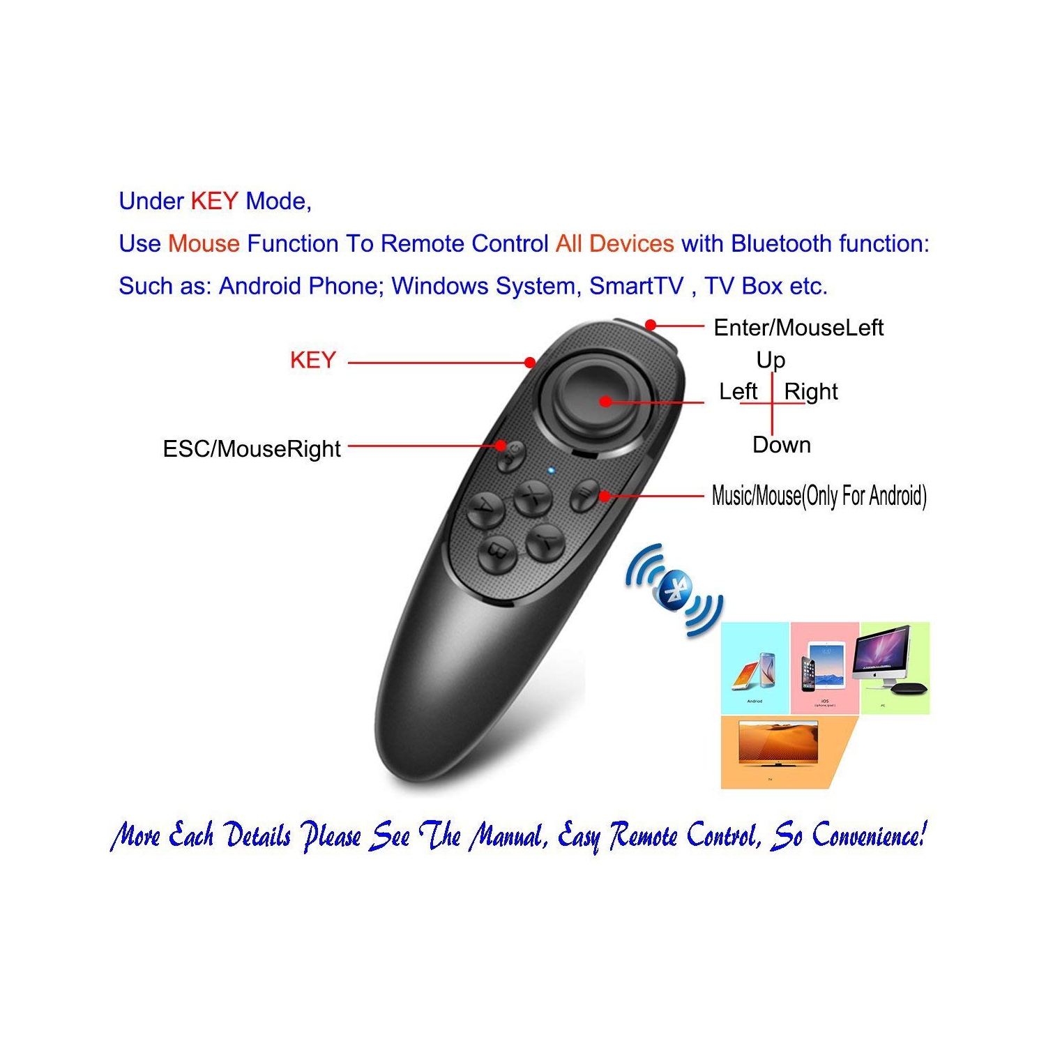 VR Remote Controller Gamepad Bluetooth Control VR Video, Game, Selfie, Page Turning E-book/PPT/Nook Page, Mouse, VR Headset PC Tablet Laptop iPhone