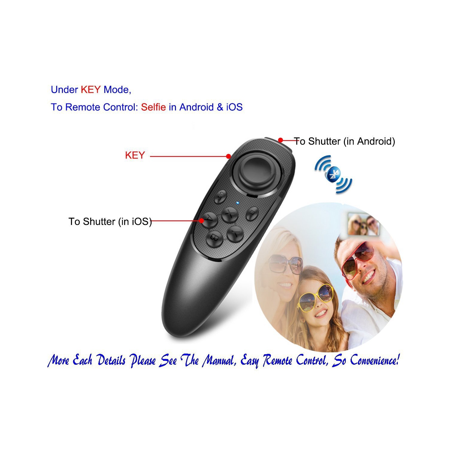 VR Remote Controller Gamepad Bluetooth Control VR Video, Game, Selfie, Page Turning E-book/PPT/Nook Page, Mouse, VR Headset PC Tablet Laptop iPhone