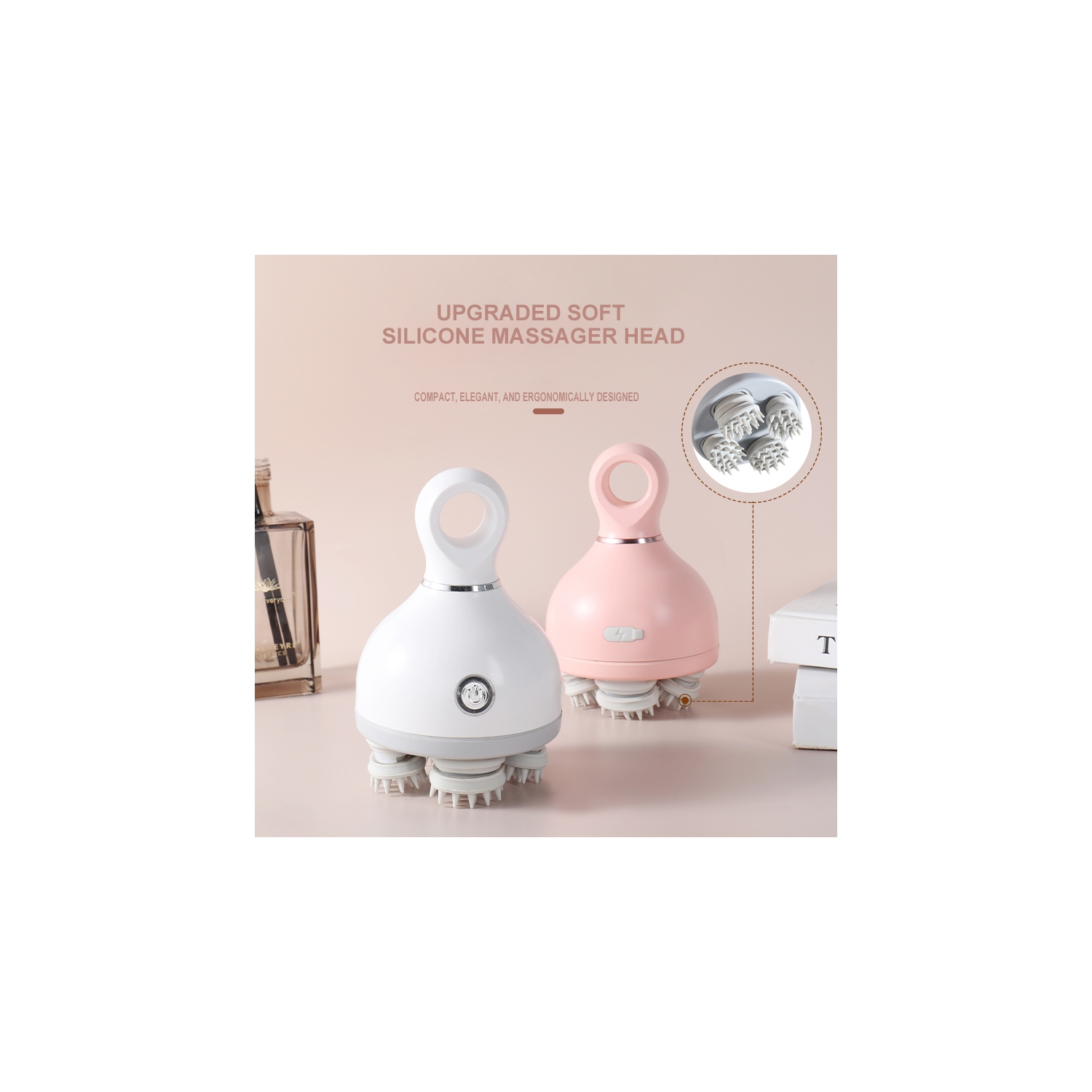 K118 Head Massager Head, Therapeutic and De-stressing Acupoint Electric Meridian Brush, Waterproof Kneading Handheld Scalp Massager