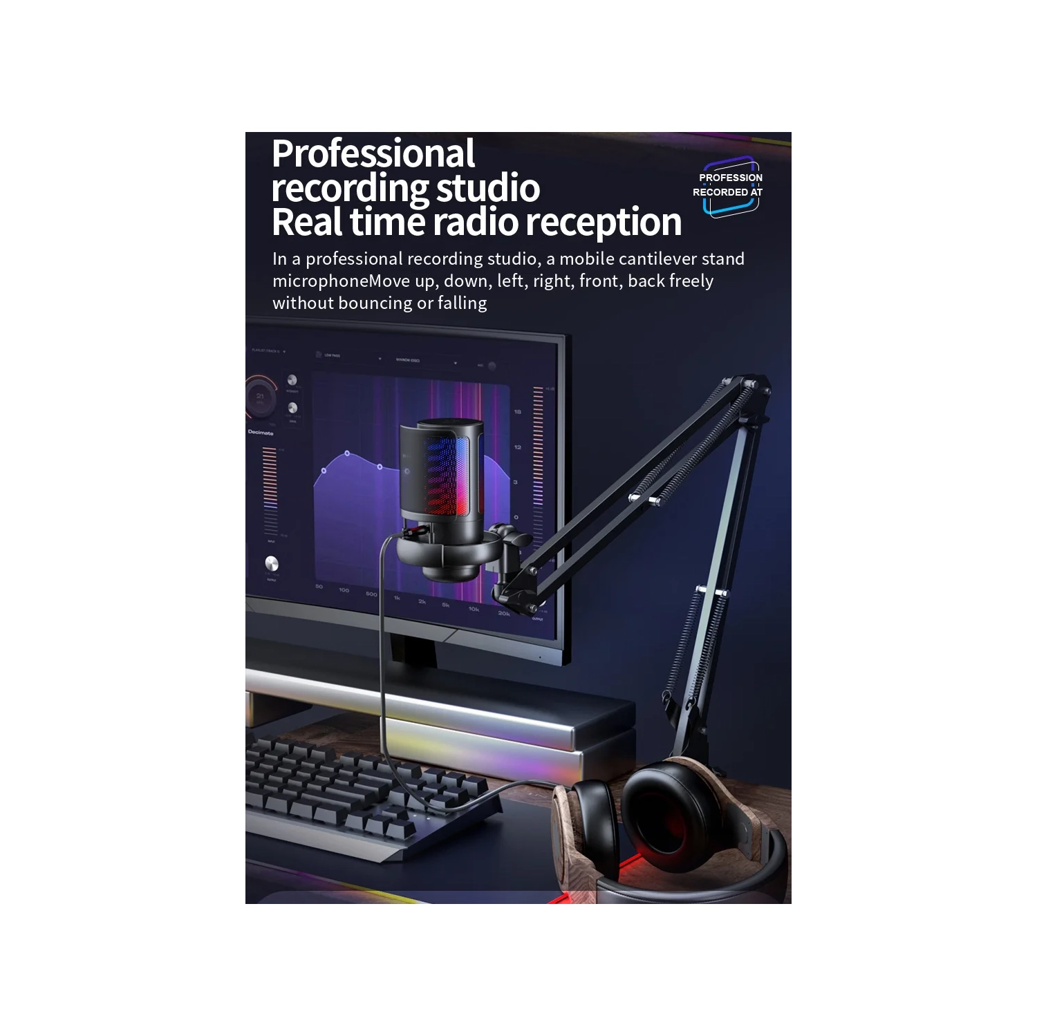 Game microphone, USB microphone RGB live broadcast condenser microphone, singing recording, USB colorful light mobile phone laptop game microphone -