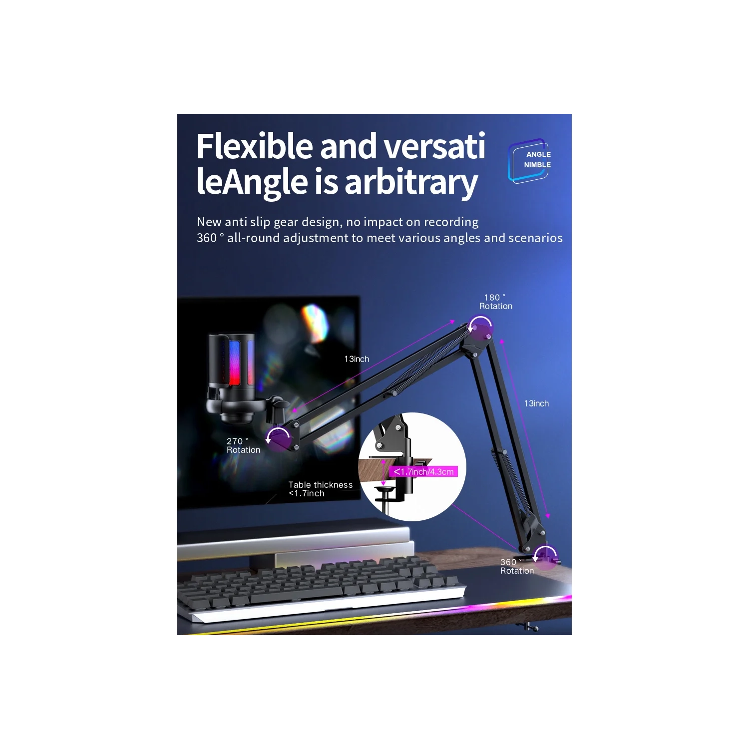 Game microphone, USB microphone RGB live broadcast condenser microphone, singing recording, USB colorful light mobile phone laptop game microphone -