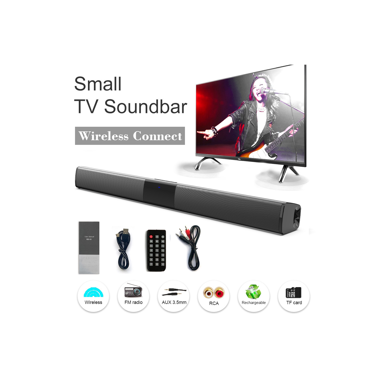 Longue barre de son, ordinateur de bureau cinéma maison TV haut-parleur Bluetooth, haut-parleur sans fil extérieur pour l'auto, système de cinéma