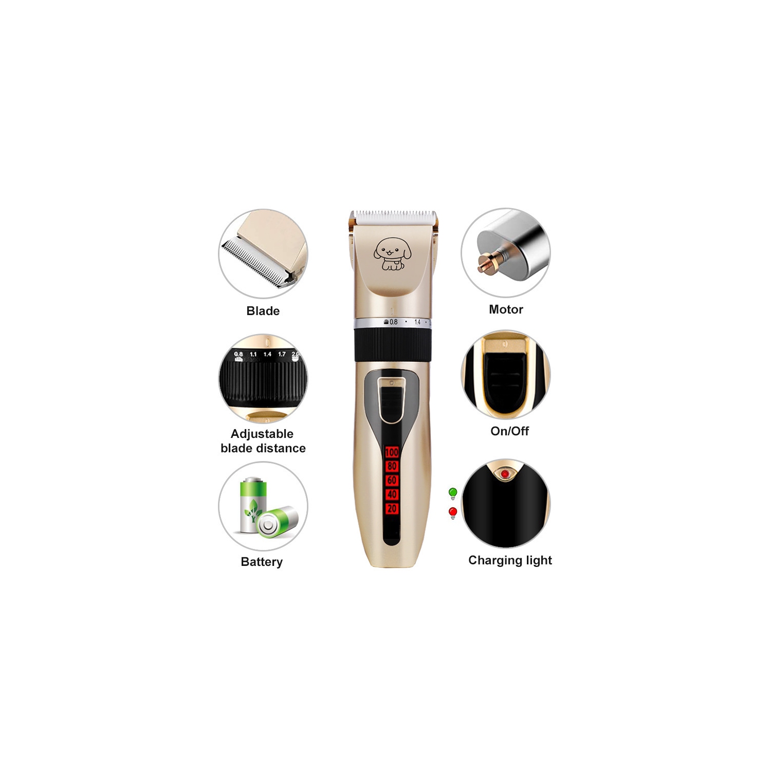 Universal pet shaver for dogs and cats, pet electric hair clippers for pet shops, bass rechargeable pet shaver, standard model