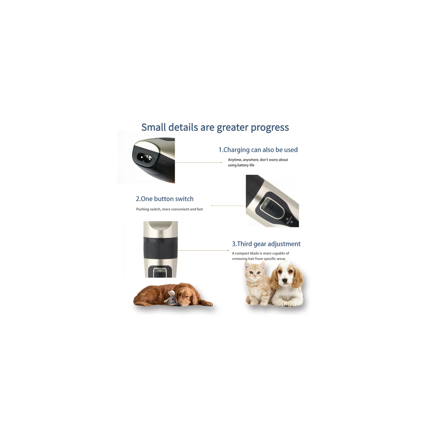 Universal pet shaver for dogs and cats, pet electric hair clippers for pet shops, bass rechargeable pet shaver, standard model