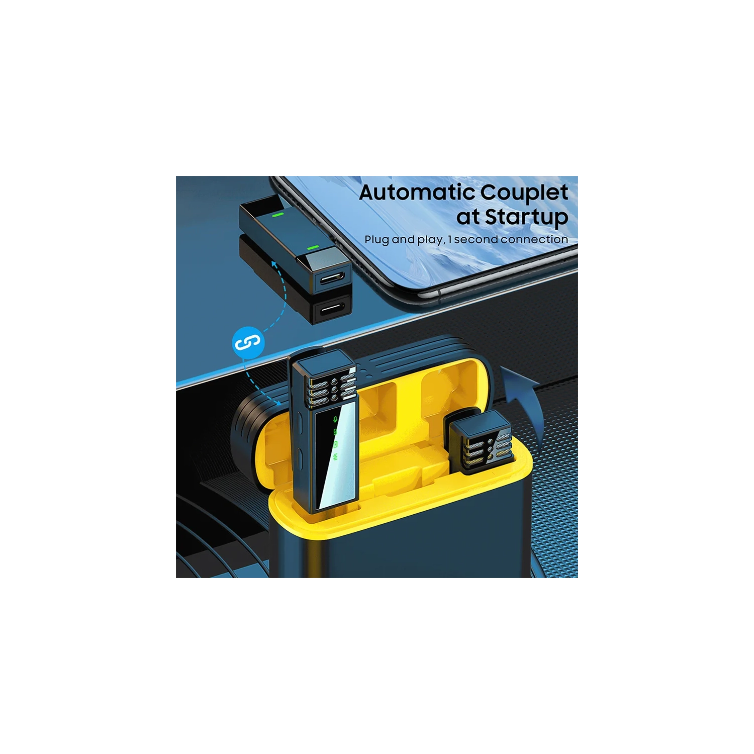 Wireless lavalier microphone, suitable for video recording, game live broadcast, interview - one to two with digital display charging box [yellow]