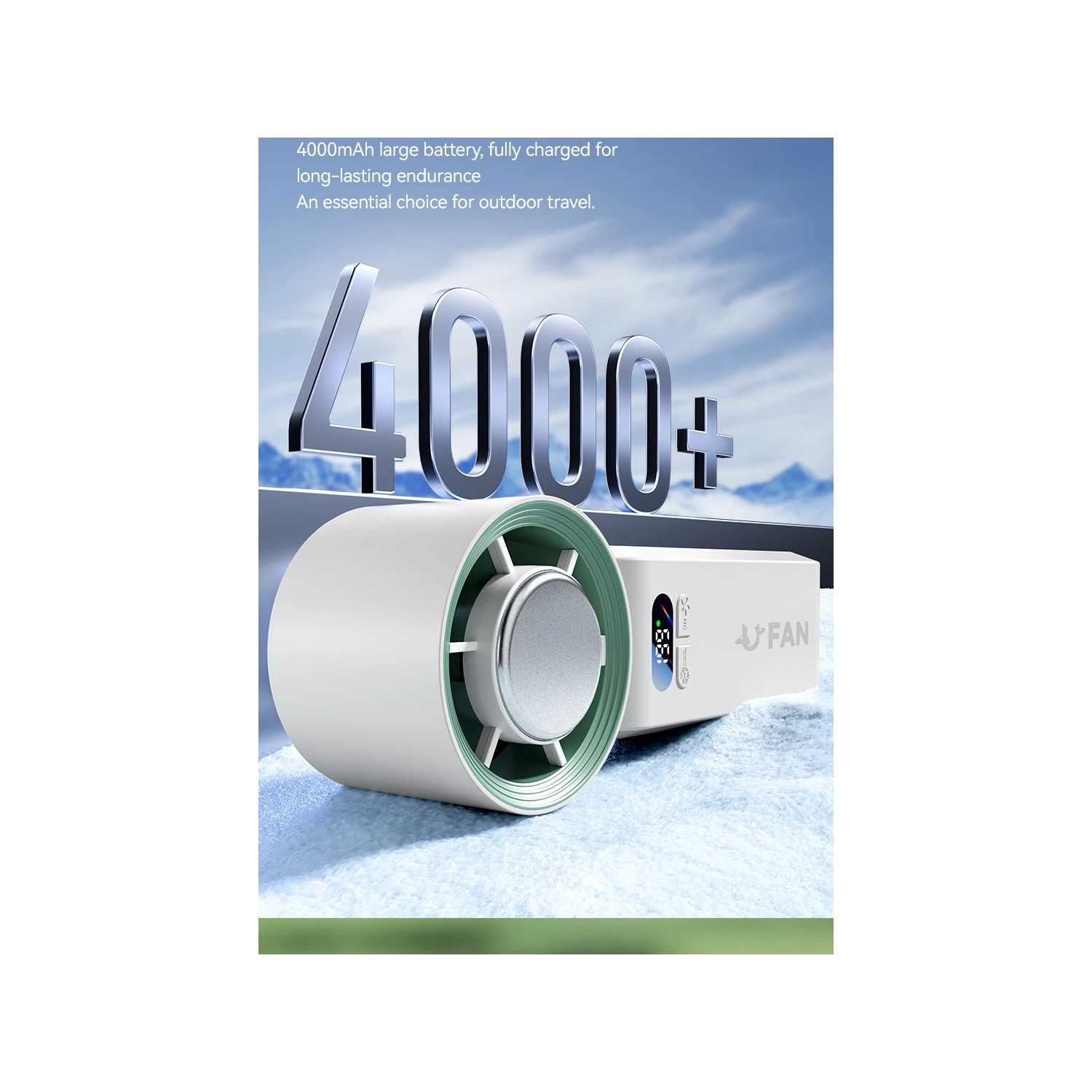 Ice high-speed handheld small fan, violent turbo fan portable rechargeable folding digital display fan 4000 mAh - ice + folding neck + 199 gear