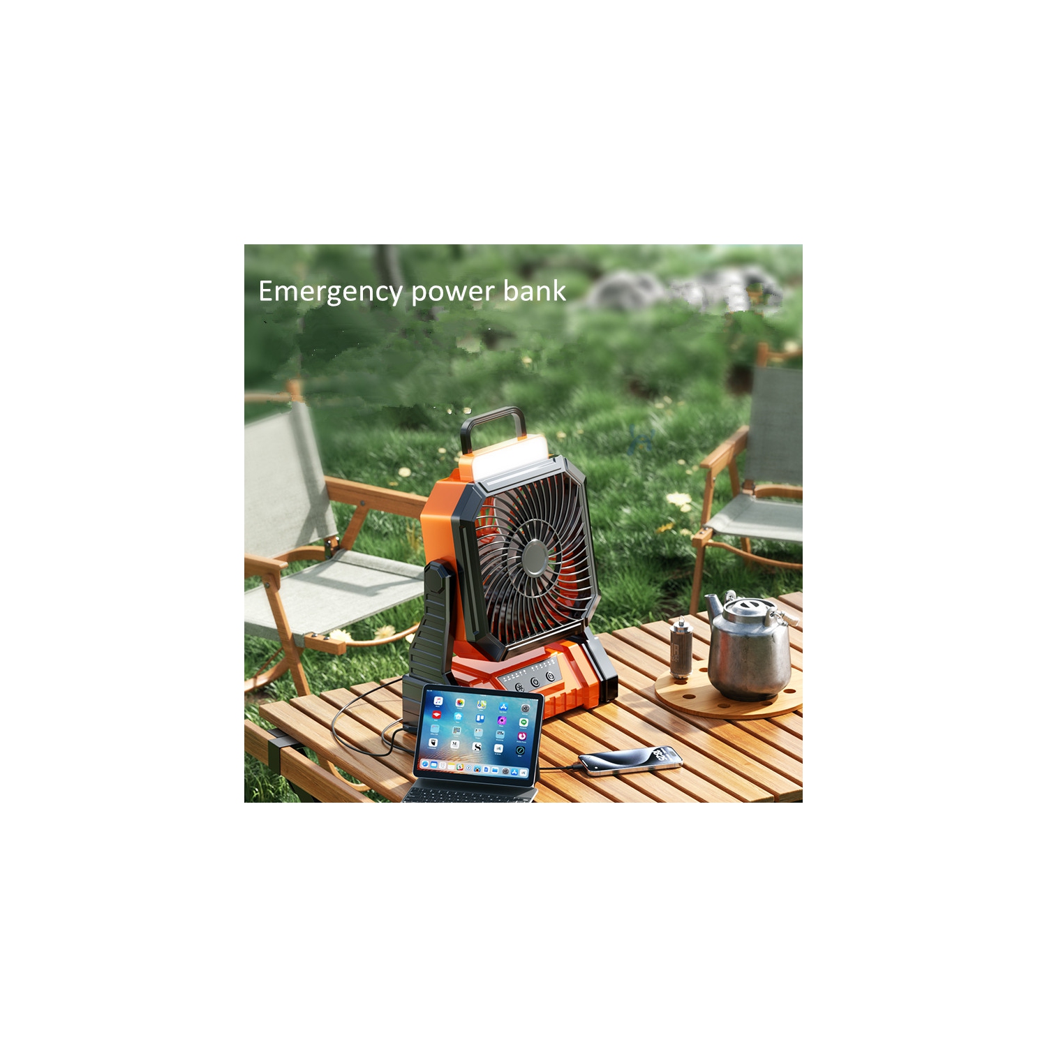 Outdoor camping rechargeable fan, USB lighting portable light sound fishing camping stall night market strong wind ceiling fan