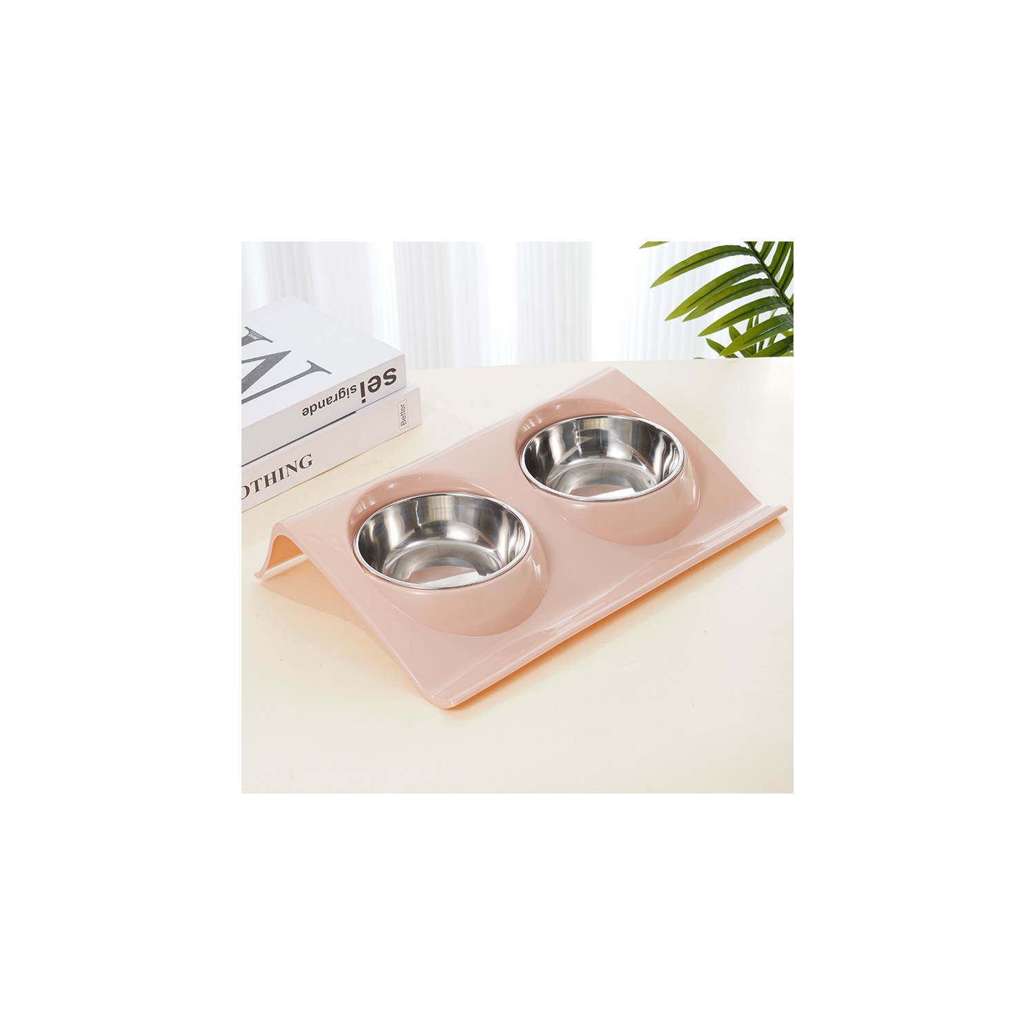 Stainless Steel Pet Bowl, Slope Plastic Non-slip Pet Dog Bowl, Splash-proof Cat Feeder Cat Bowl Food Bowl