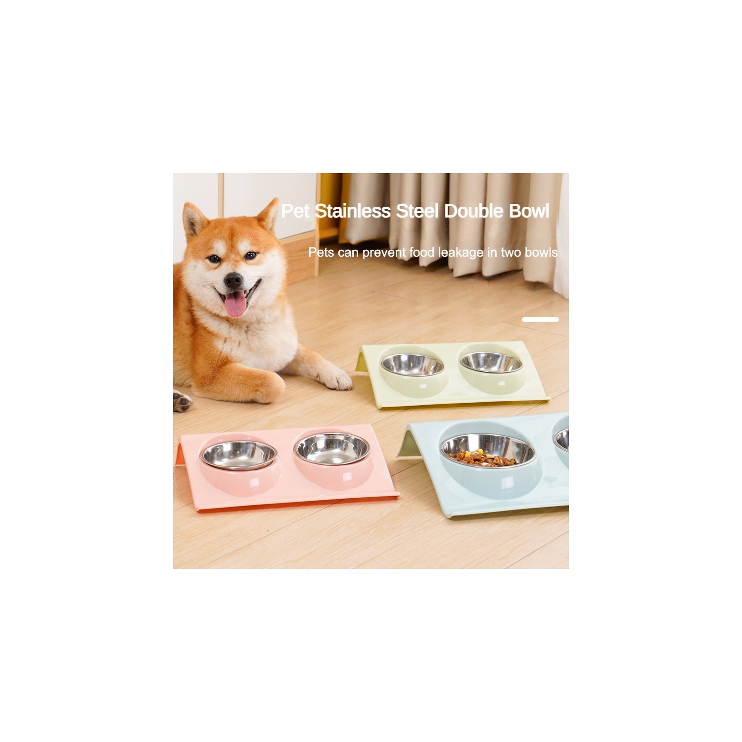 Stainless Steel Pet Bowl, Slope Plastic Non-slip Pet Dog Bowl, Splash-proof Cat Feeder Cat Bowl Food Bowl