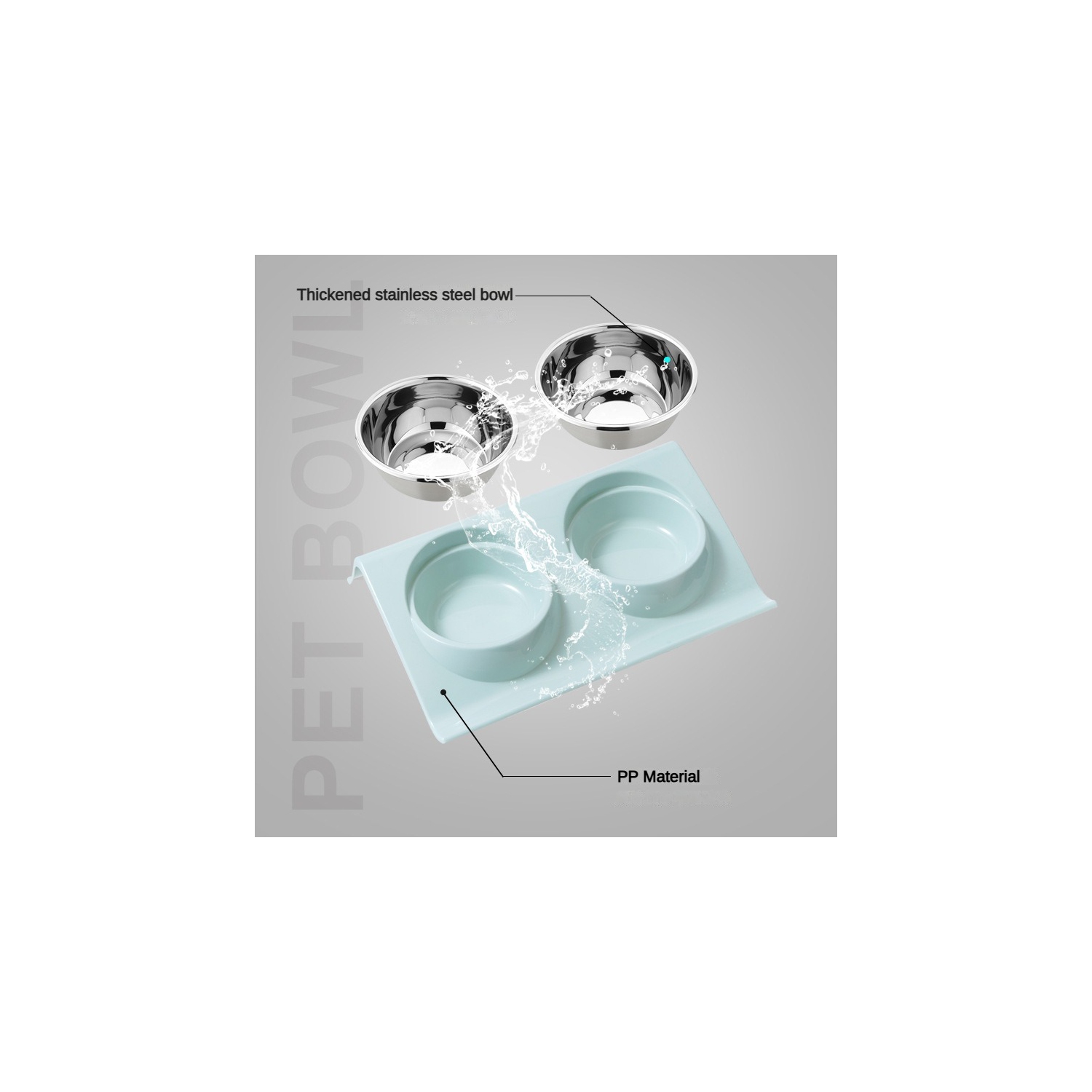 Stainless Steel Pet Bowl, Slope Plastic Non-slip Pet Dog Bowl, Splash-proof Cat Feeder Cat Bowl Food Bowl