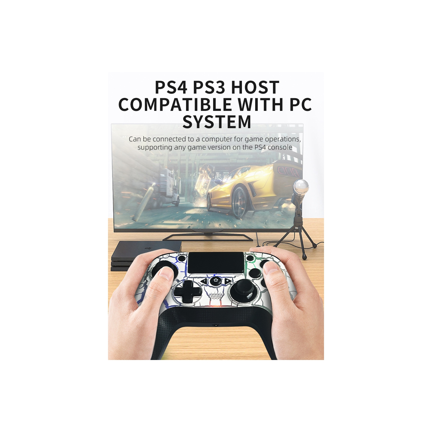 Manette de jeu PS4, programmation macro, PC sans fil compatible, manette Somatosensory à six axes RVB Crack Light pour PS4 PS5, ordinateur PS3,