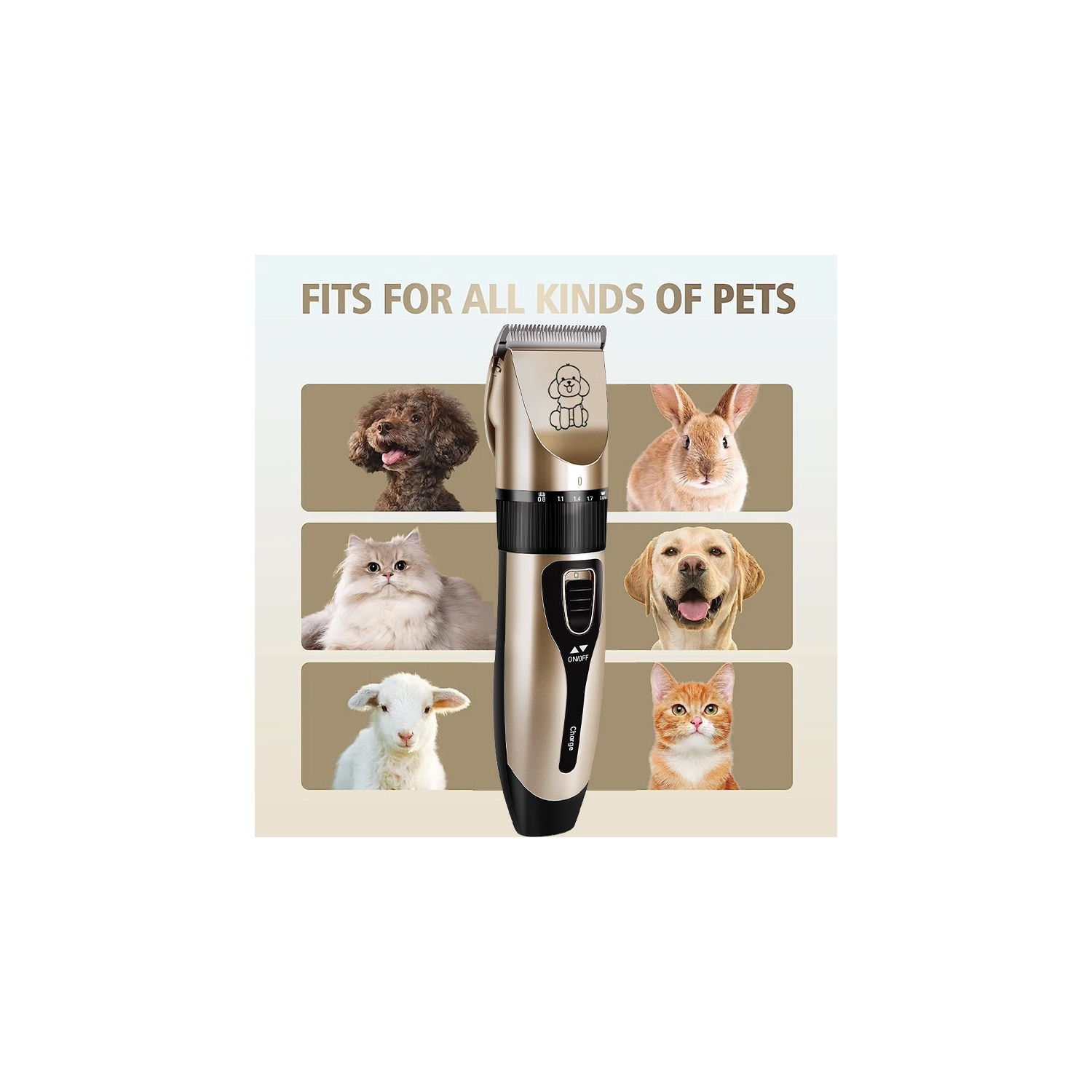 Pet electric hair clipper, dog hair trimmer, cat shaver and hair clipper, low noise electric pet trimmer, gold